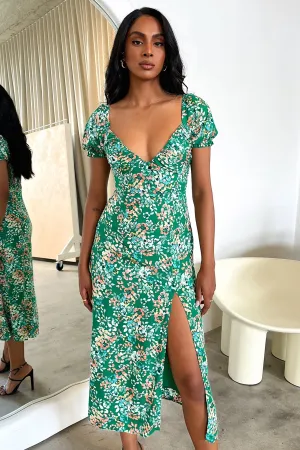 Any Season Tea Garden Solem Midi Dress - Dark Green Floral