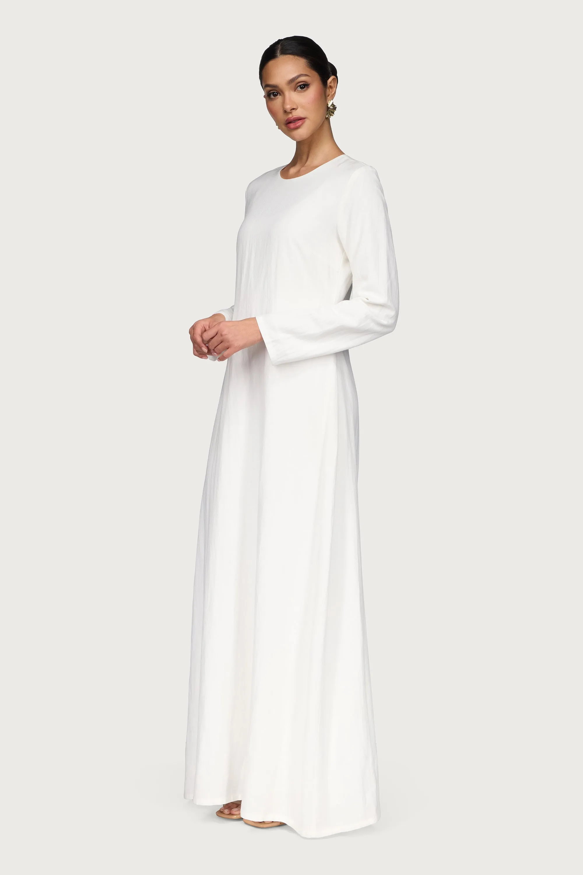 Linen Blend Basic Inner Maxi Dress - White Timeless Look