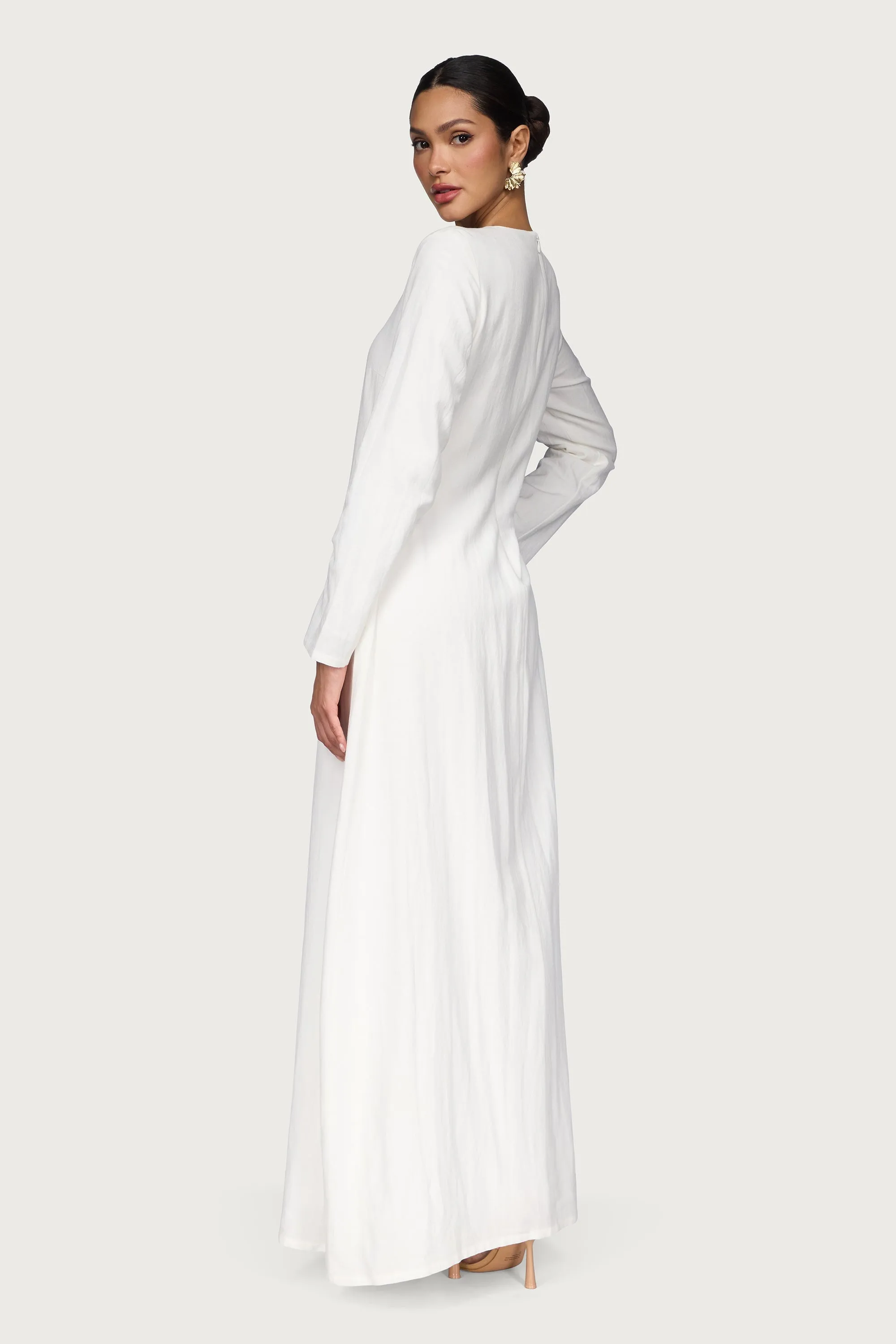 Linen Blend Basic Inner Maxi Dress - White Timeless Look