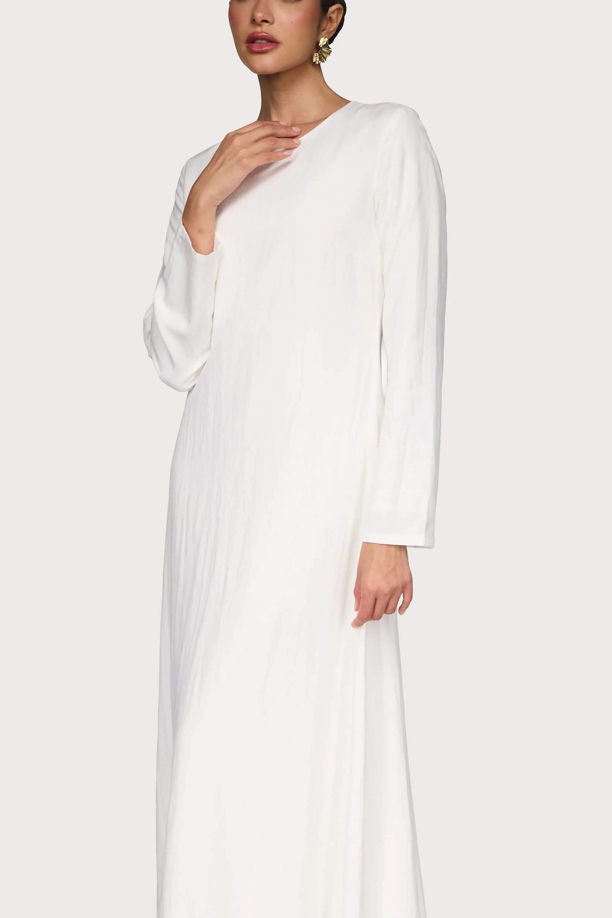 Linen Blend Basic Inner Maxi Dress - White Timeless Look