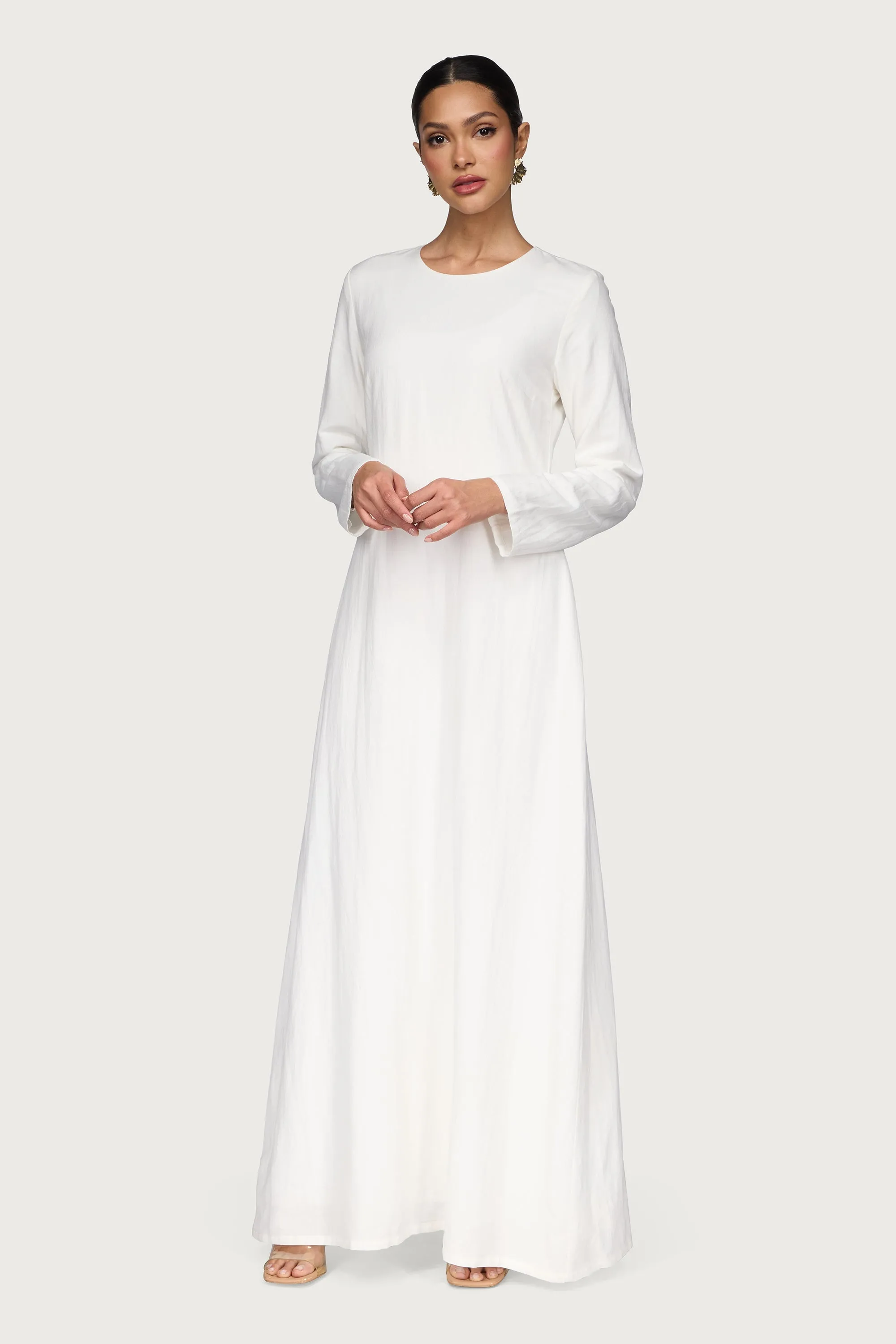 Linen Blend Basic Inner Maxi Dress - White Timeless Look