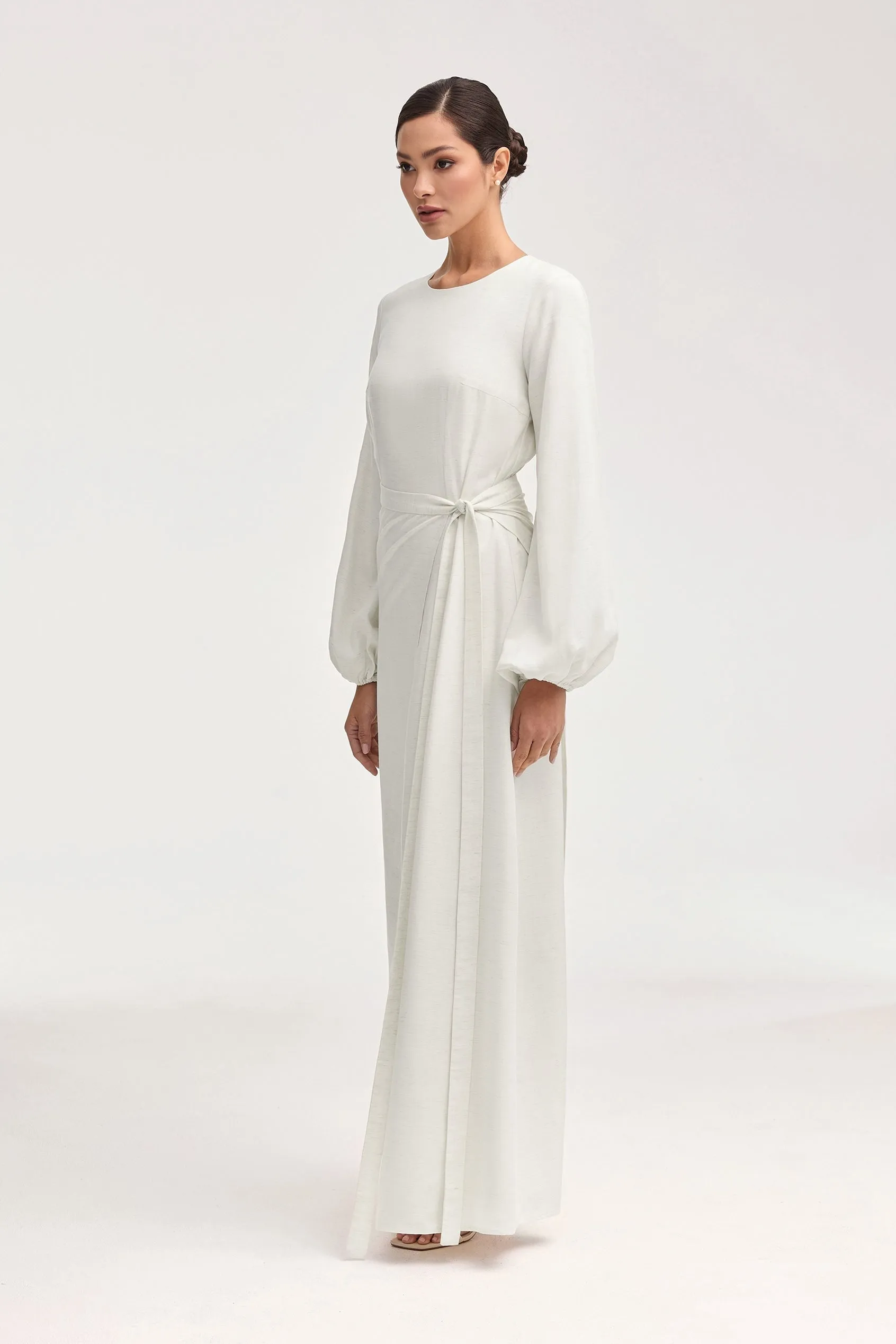 Linen Maxi Dress & Wrap Skirt Set - Off White Synthetic Wear