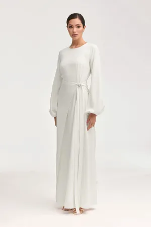 Linen Maxi Dress & Wrap Skirt Set - Off White Dainty Finish Art Spirit