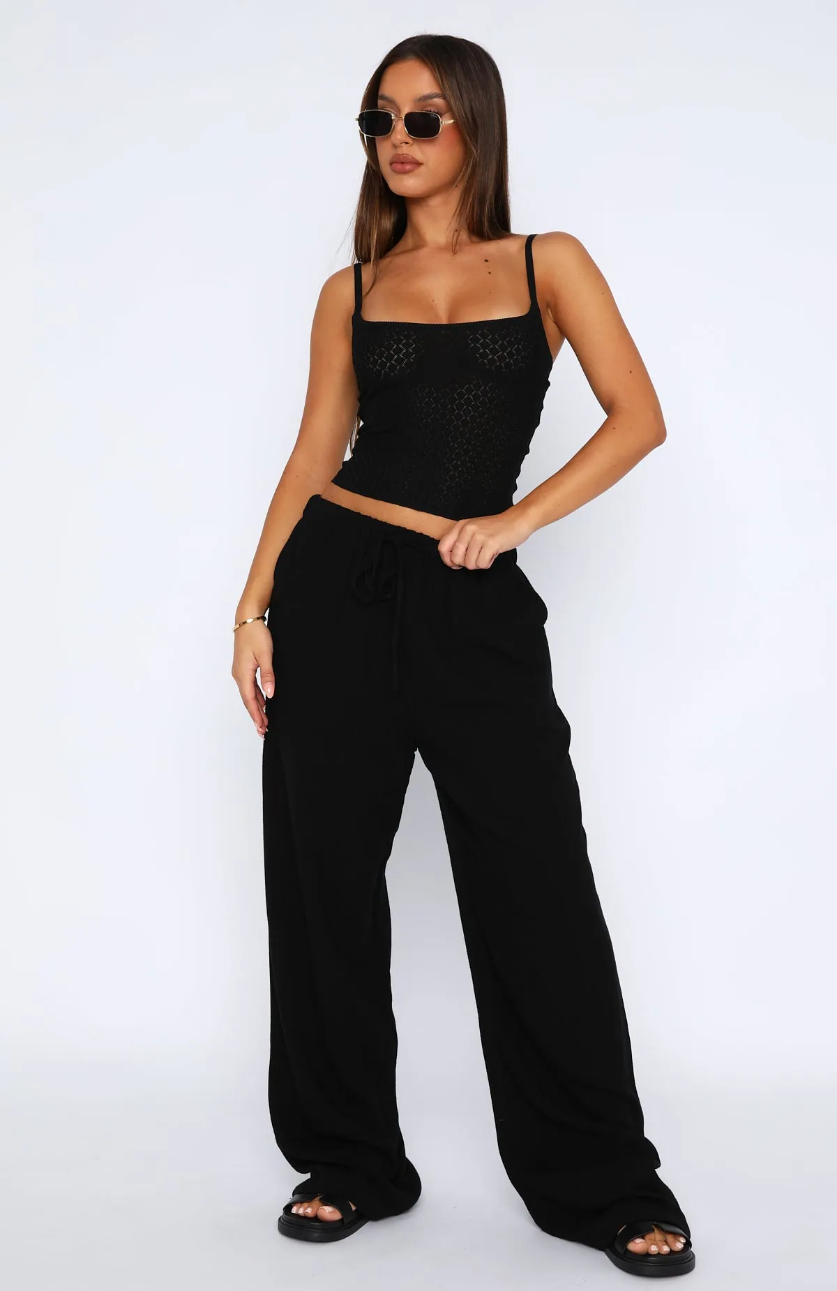 Live It Up Linen Pants Black Velvet Touch