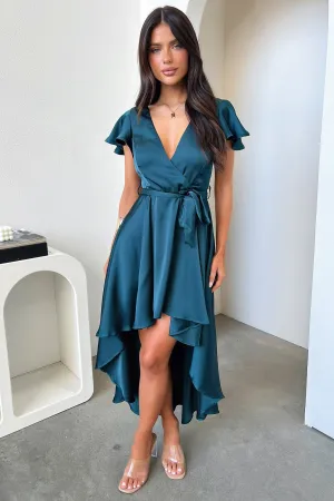 Amelia Satin Midi Dress - Emerald New Yorker