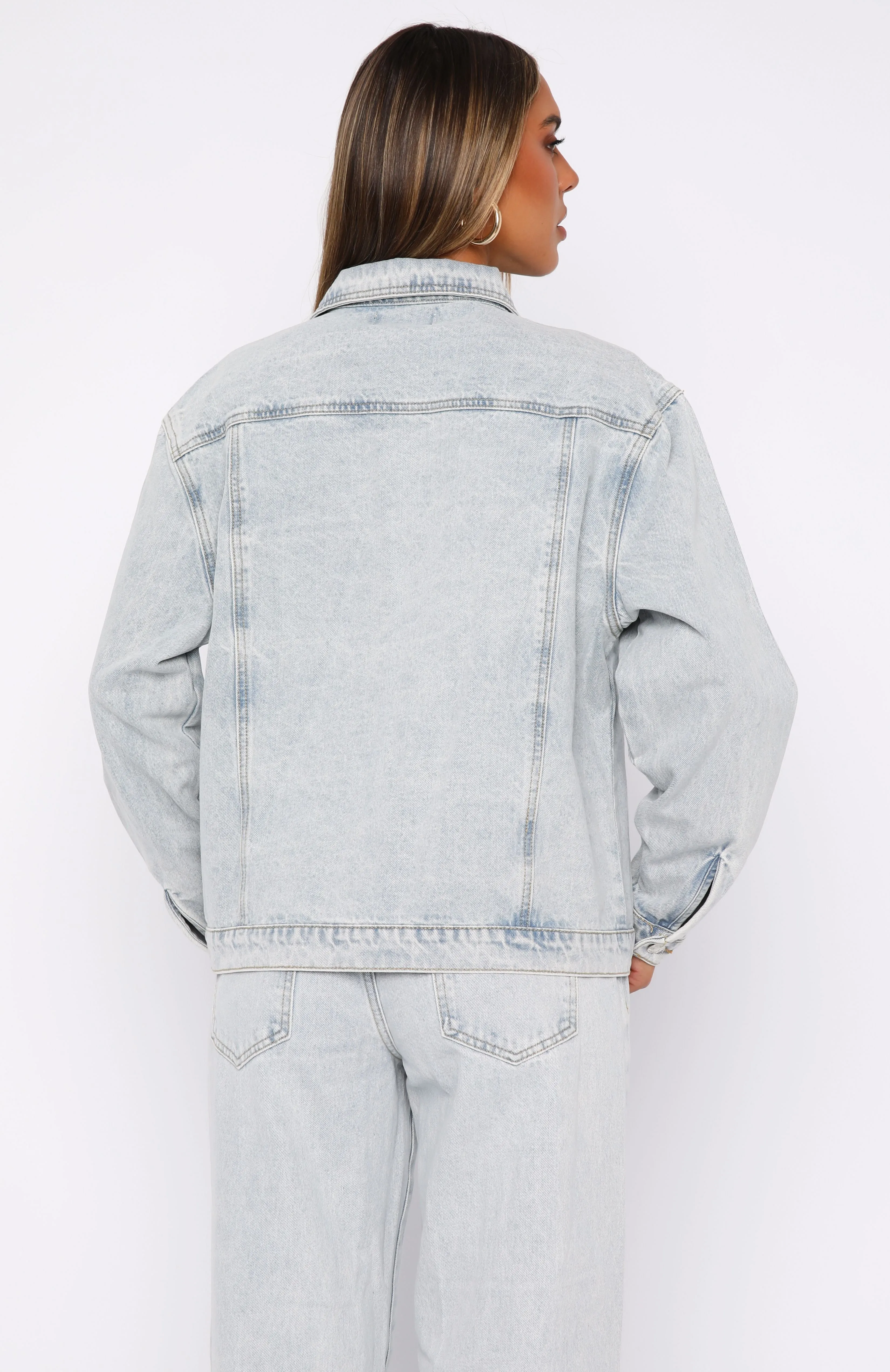 Long Sleek Adriana Oversized Denim Jacket Glacier Blue