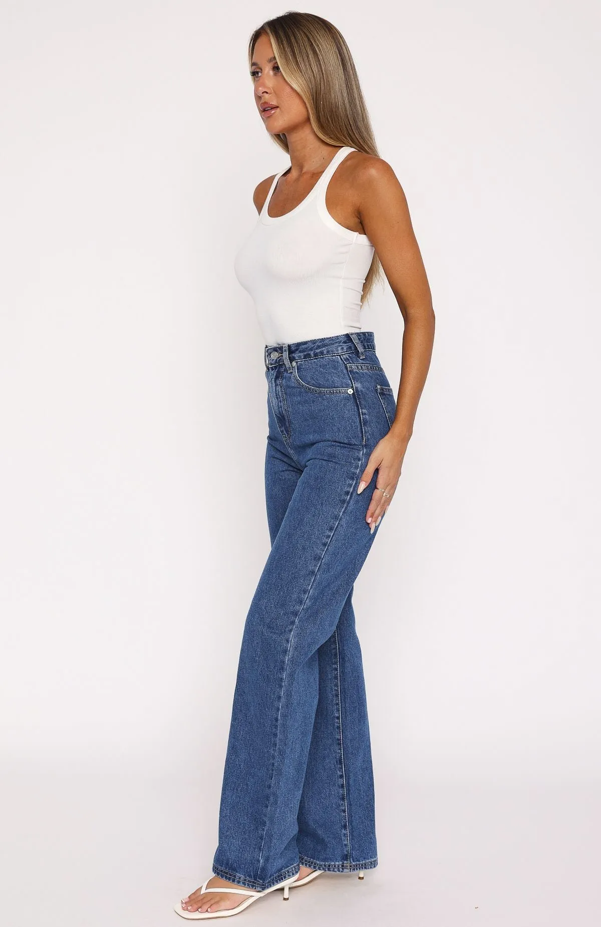 Long Way To Go High Rise Straight Leg Jeans Cobalt Blue Wash Mid-rise Comfort