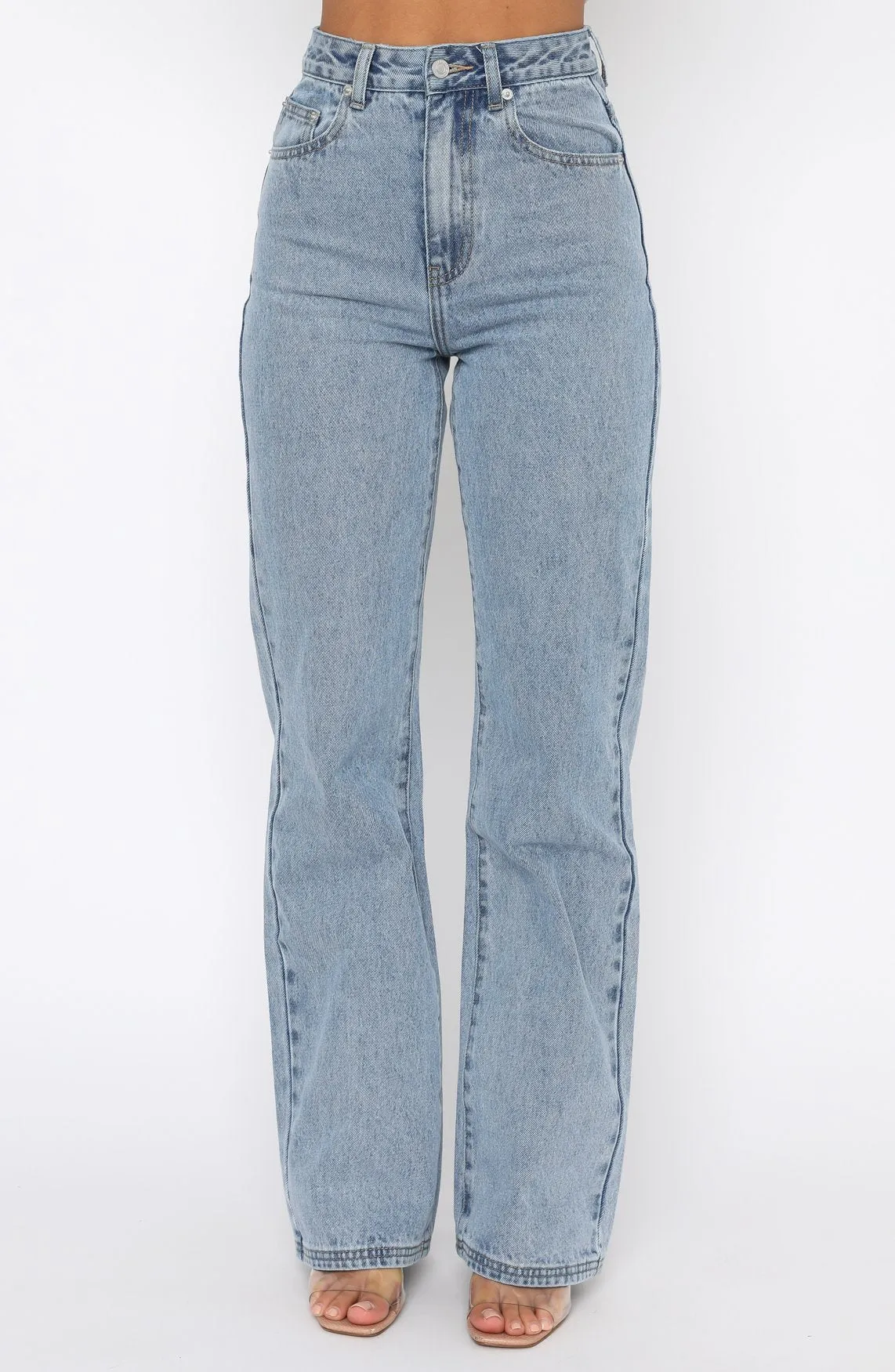 Long Way To Go High Rise Straight Leg Jeans Washed Blue Trendy Design