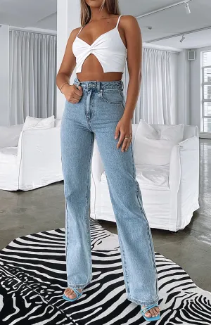 youthful vitality slim fit Long Way To Go High Rise Straight Leg Jeans Washed Blue