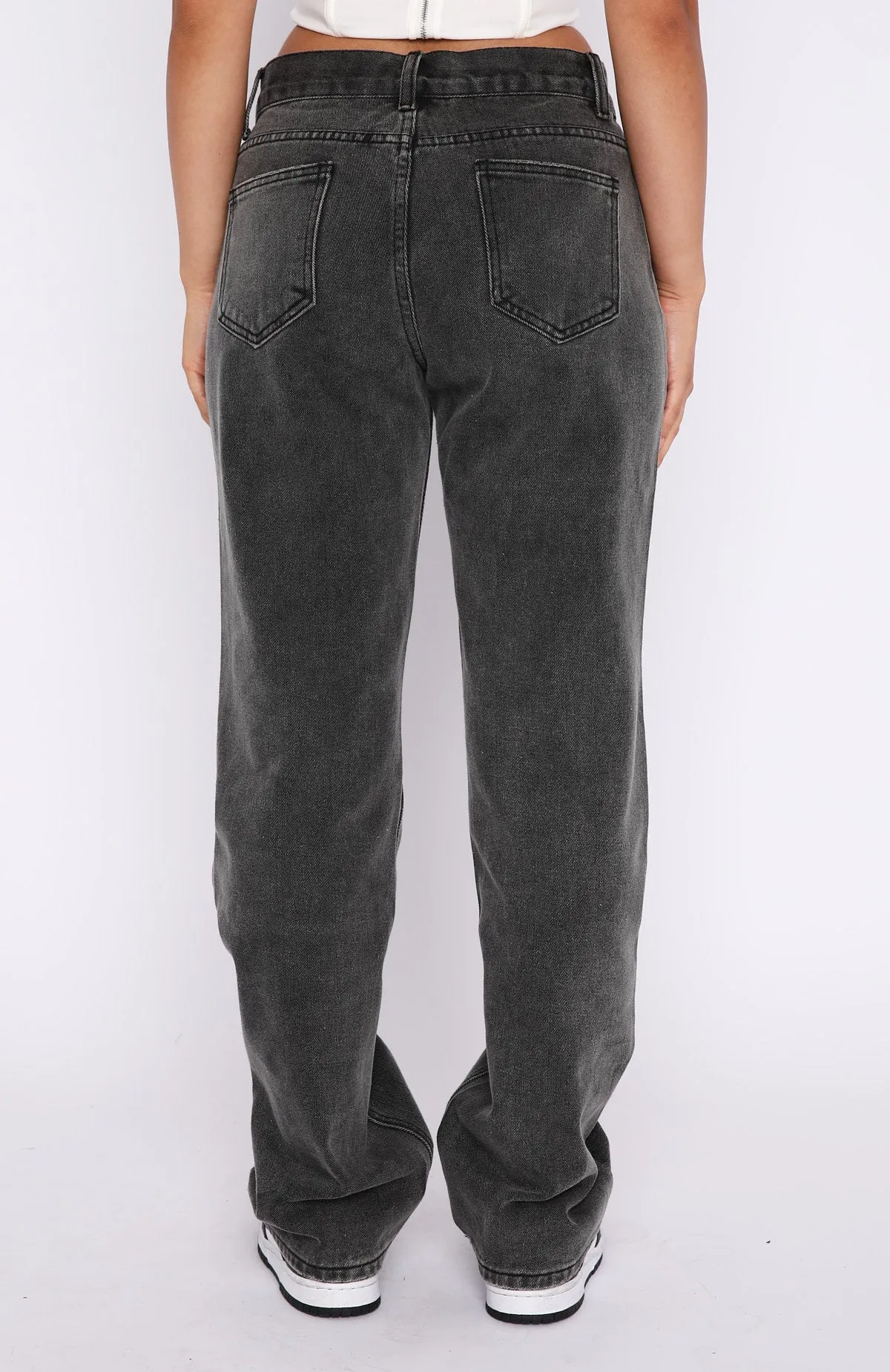 Loose Breathable Fashion Society Mid Rise Straight Leg Jeans Acid Black