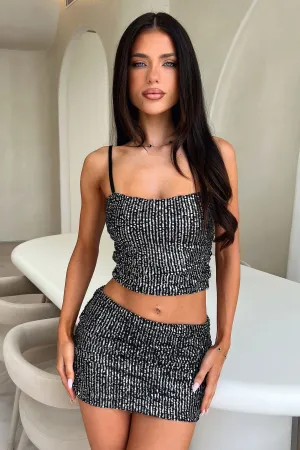 Ryker Sequin Mini Skirt  - Black Outdoor Outfit