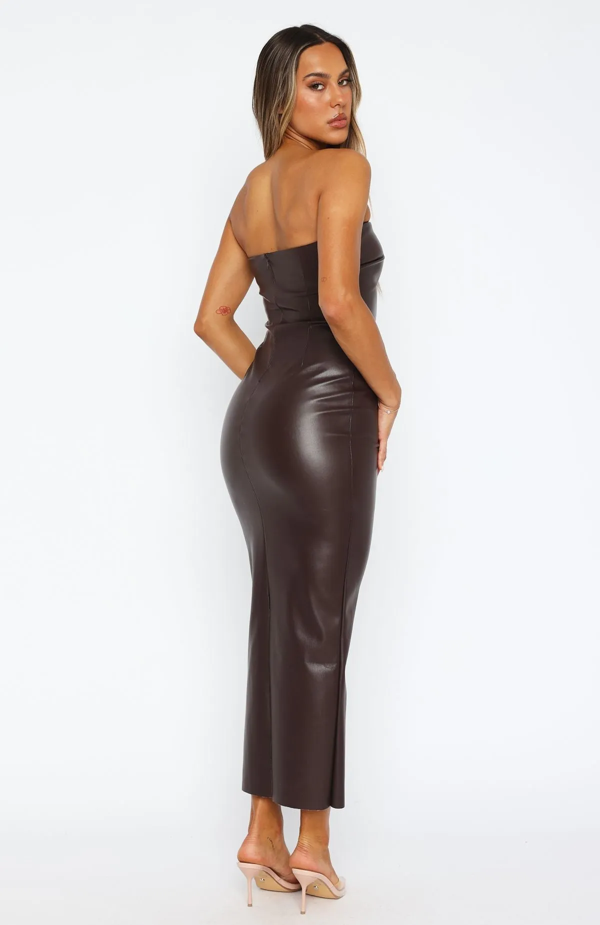 Love Is Gone PU Maxi Dress Chocolate Cocktail Attire