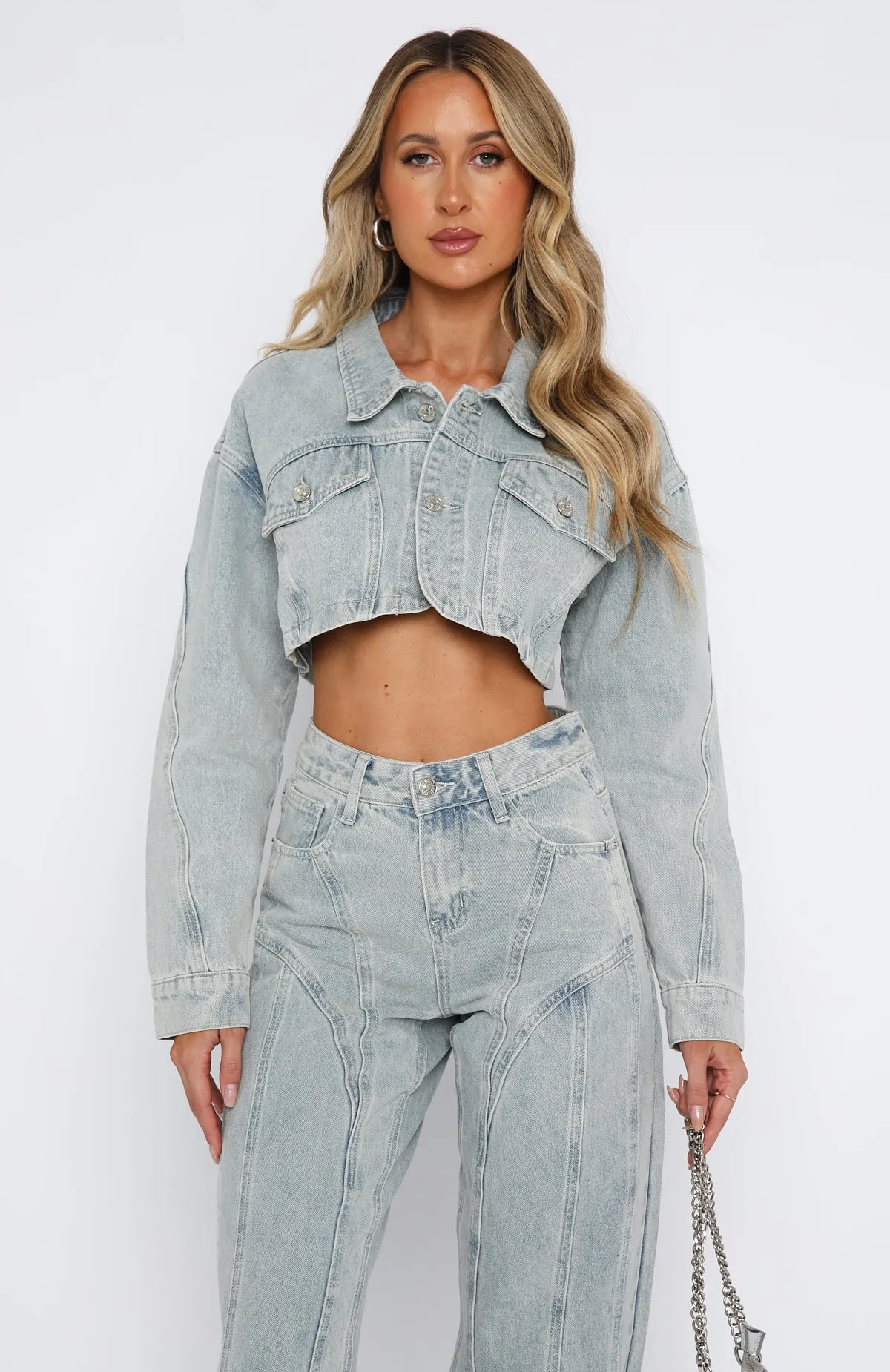 Love You Again Denim Jacket Light Blue Acid Wash Loose Comfortable