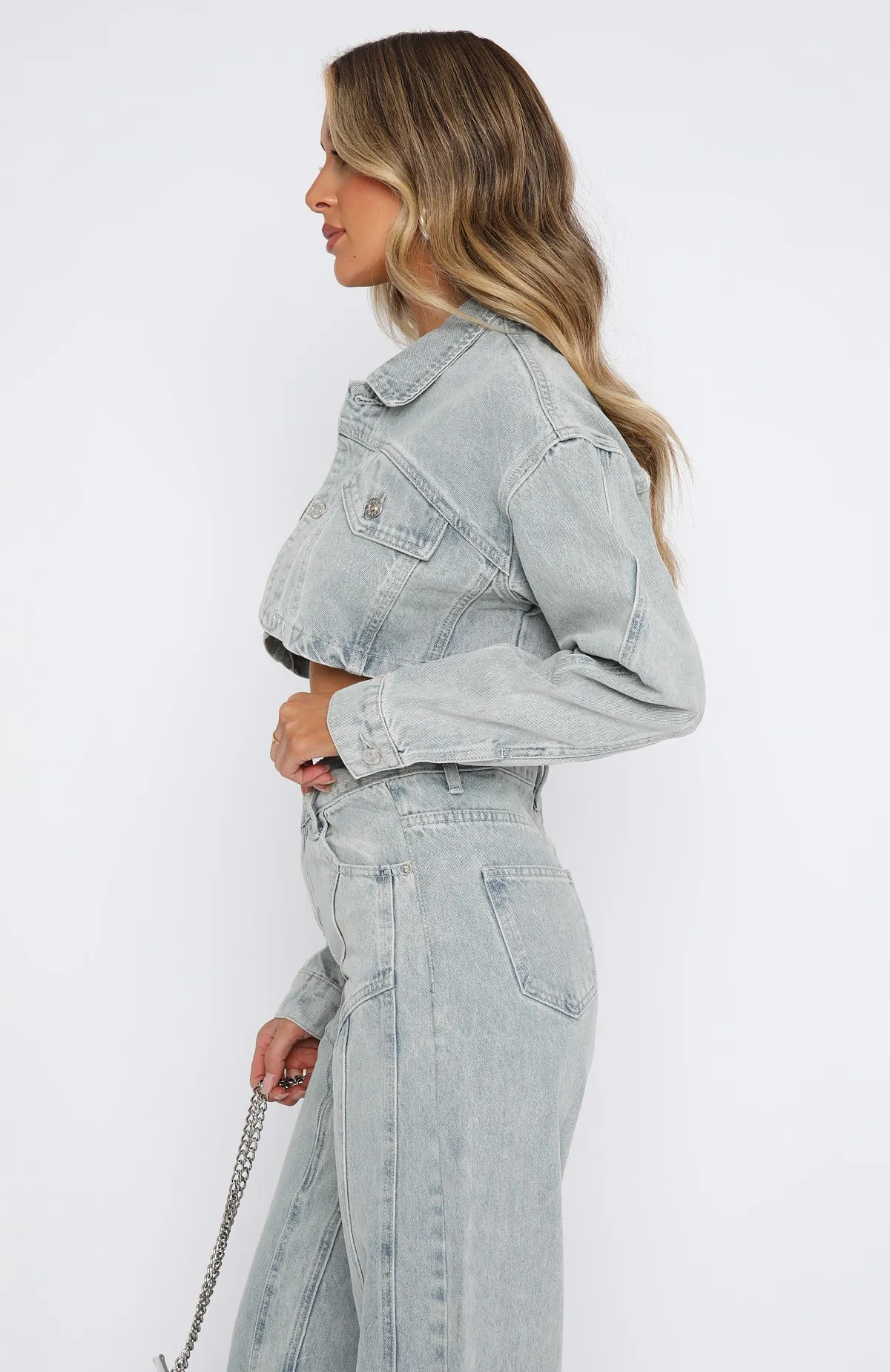 Love You Again Denim Jacket Light Blue Acid Wash Loose Comfortable