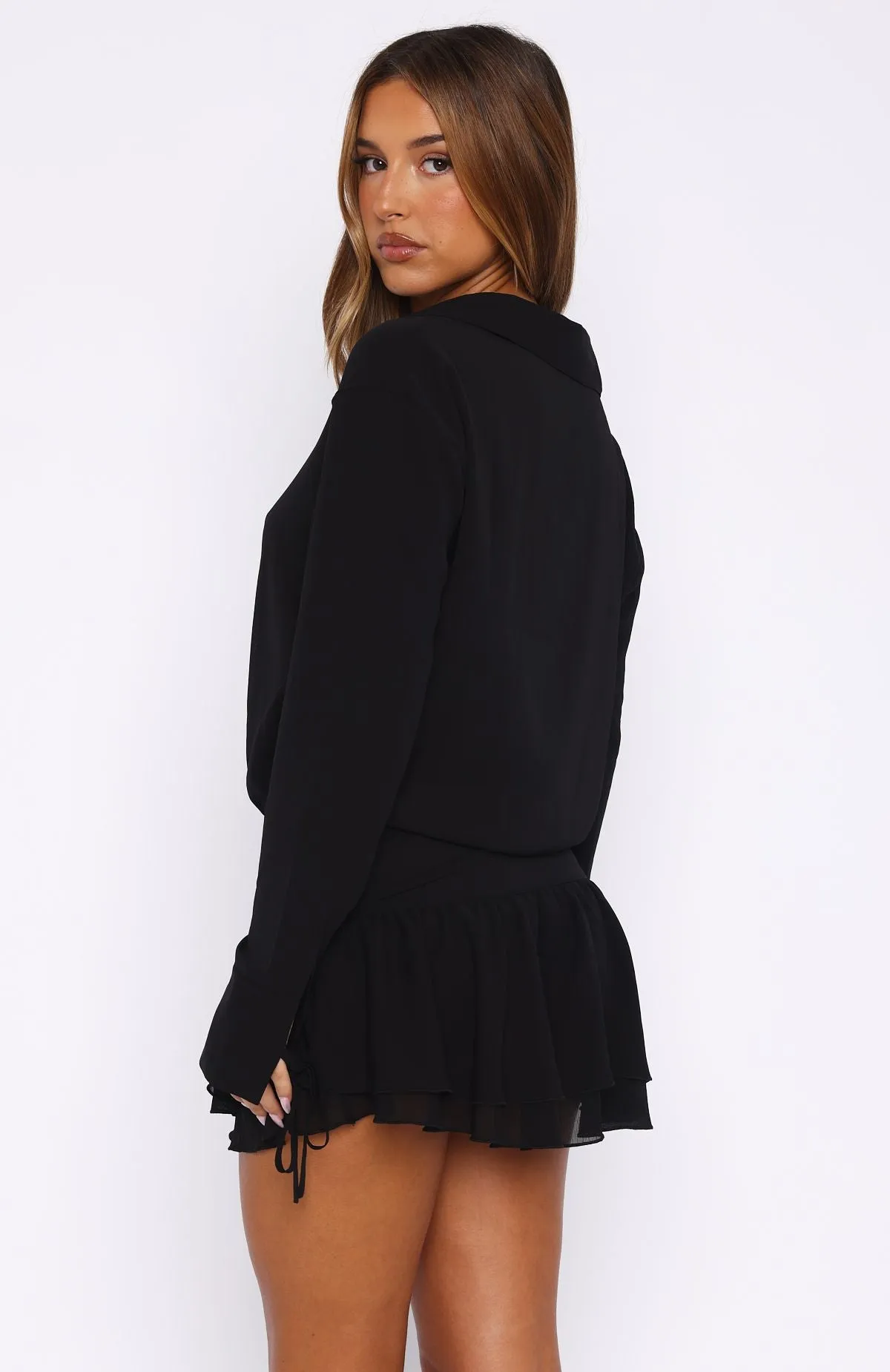 Low-Back Design Can't Get Me Long Sleeve Mini Dress Black