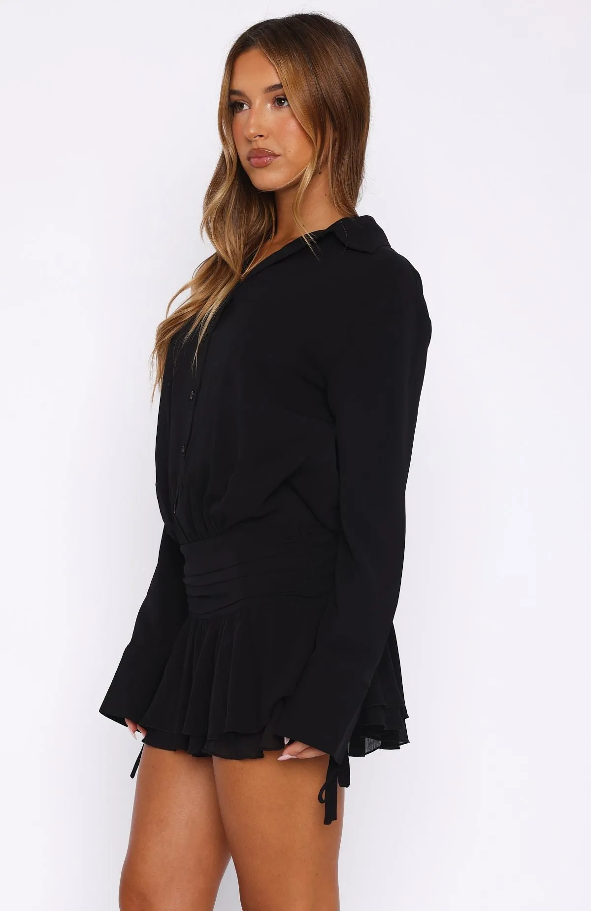 Low-Back Design Can't Get Me Long Sleeve Mini Dress Black