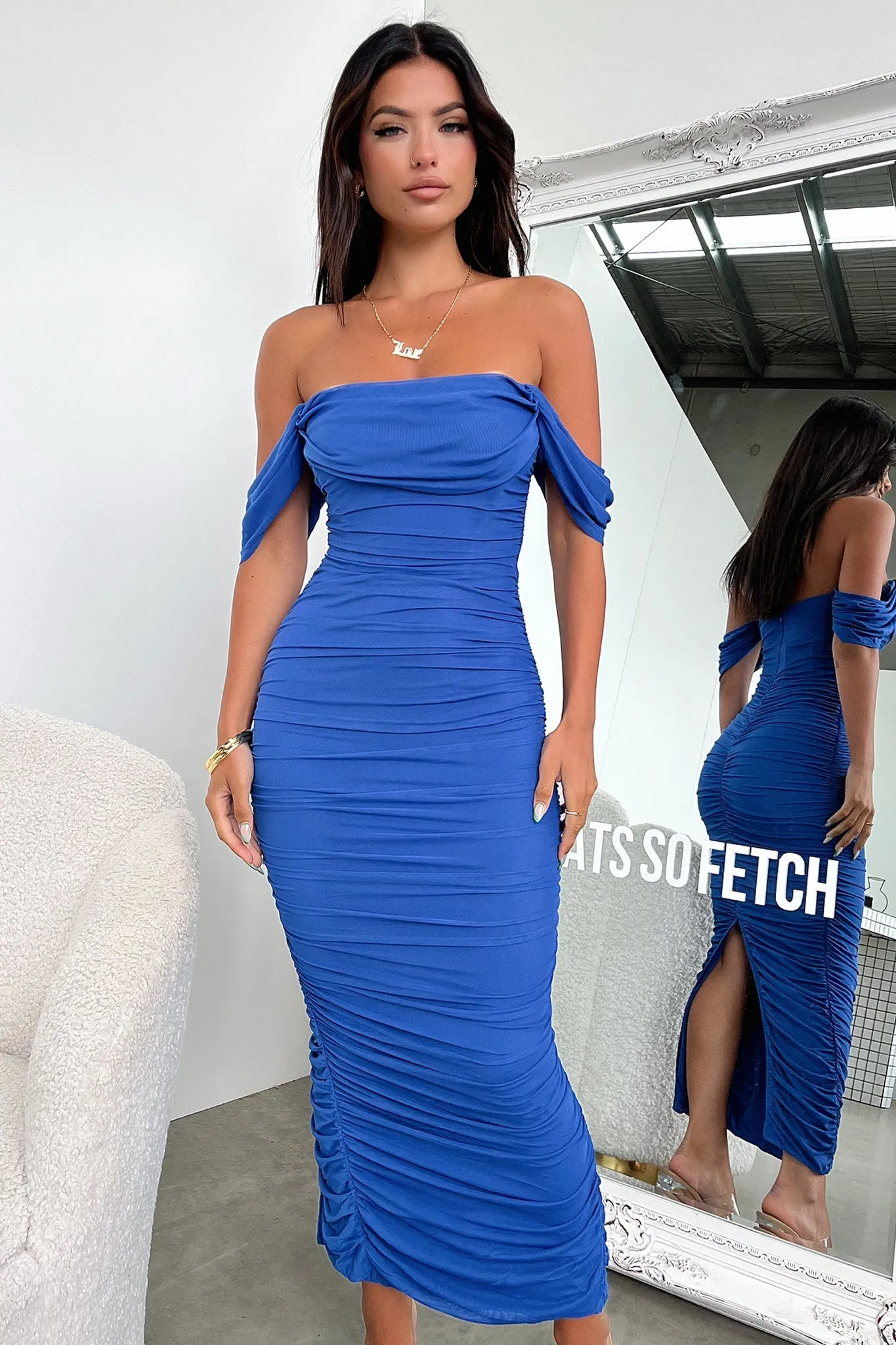 Lucinda Maxi Dress - Royal Blue Mandarin Neck