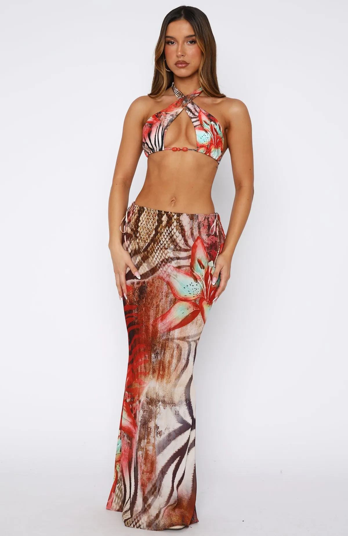Luminous Maxi Skirt Savage Bloom Metallic Shine