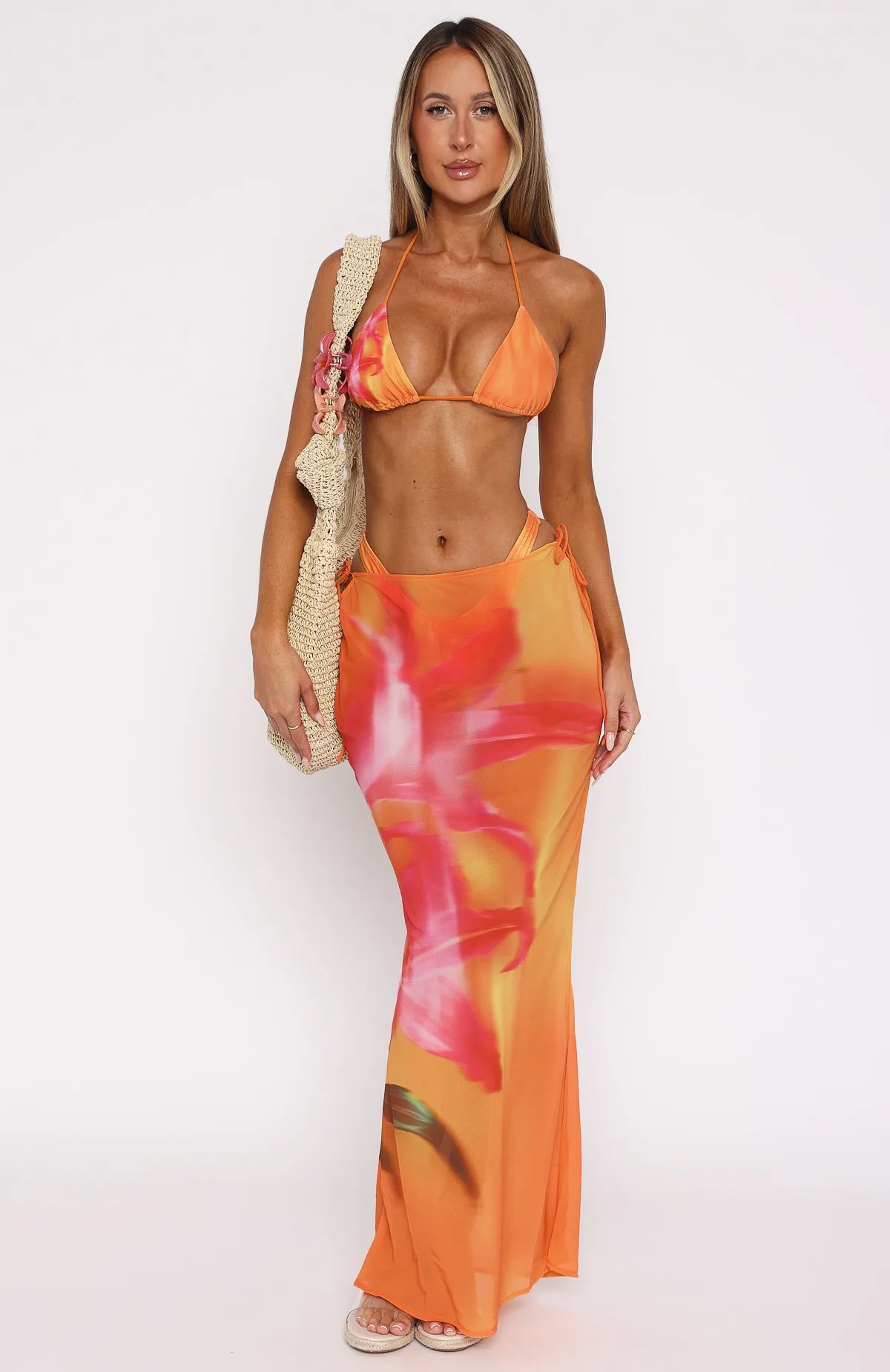 Luminous Maxi Skirt Sunset Floral Smocked Back