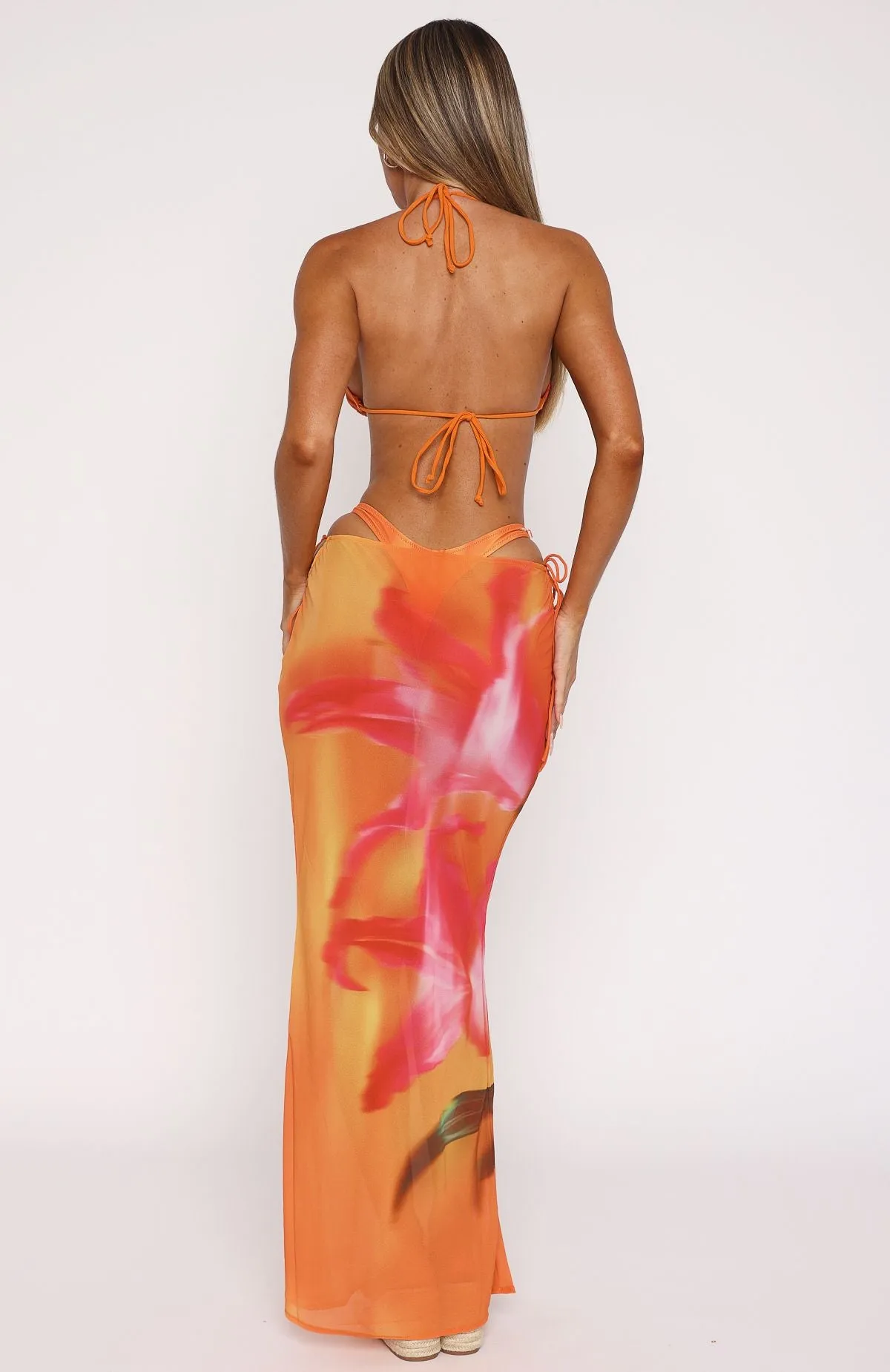 Luminous Maxi Skirt Sunset Floral Smocked Back