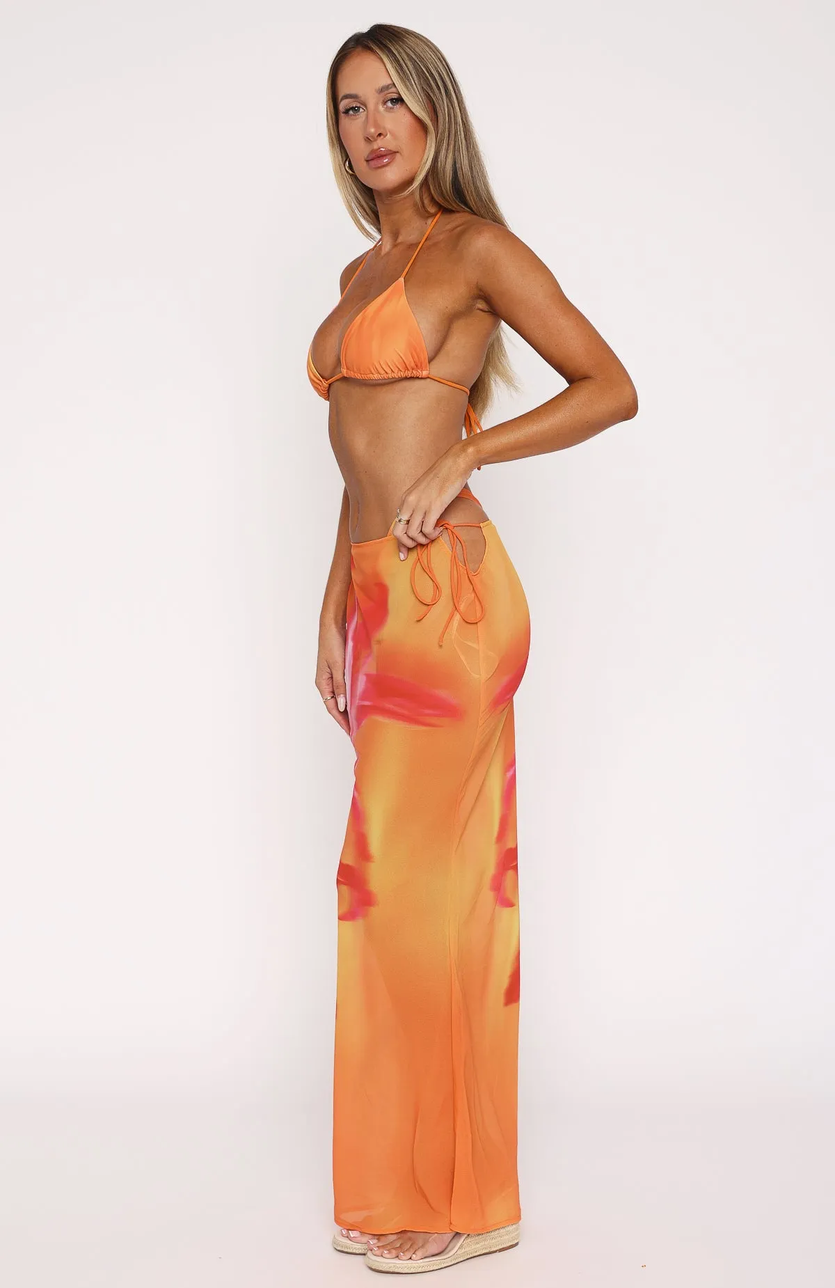 Luminous Maxi Skirt Sunset Floral Smocked Back
