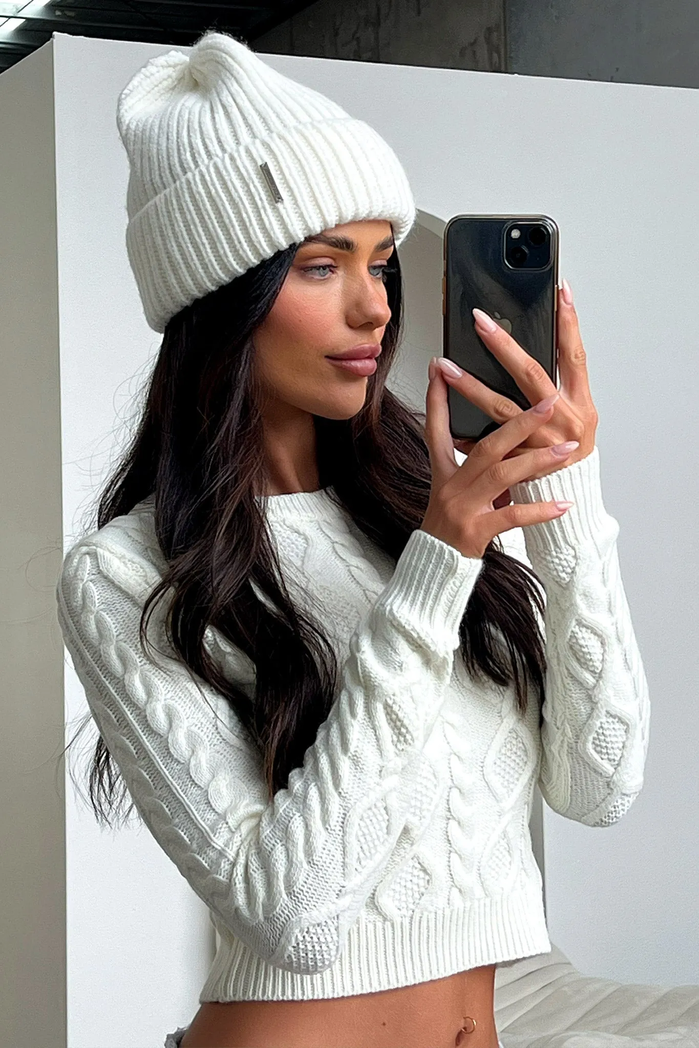 Luna Beanie - White Relaxed Fit Effortless Chic