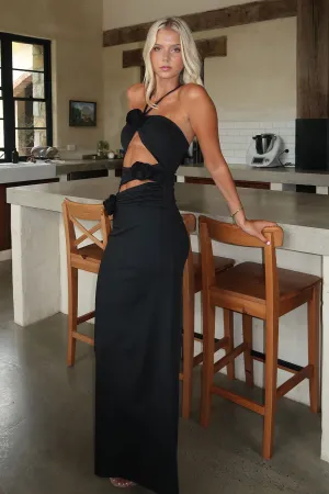 Chambray Light Ramsey Cut Out Maxi Dress - Black