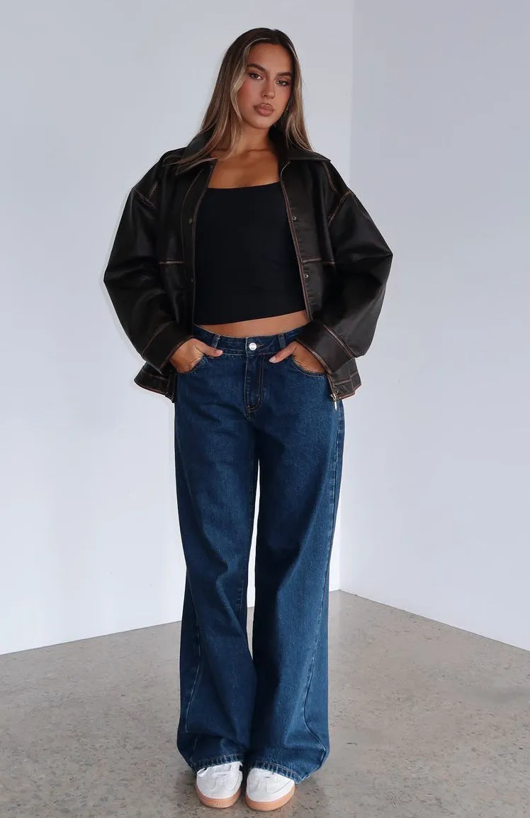 neat and sharp Maeve Low Rise Wide Leg Jeans Dark Blue
