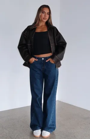 neat and sharp Maeve Low Rise Wide Leg Jeans Dark Blue