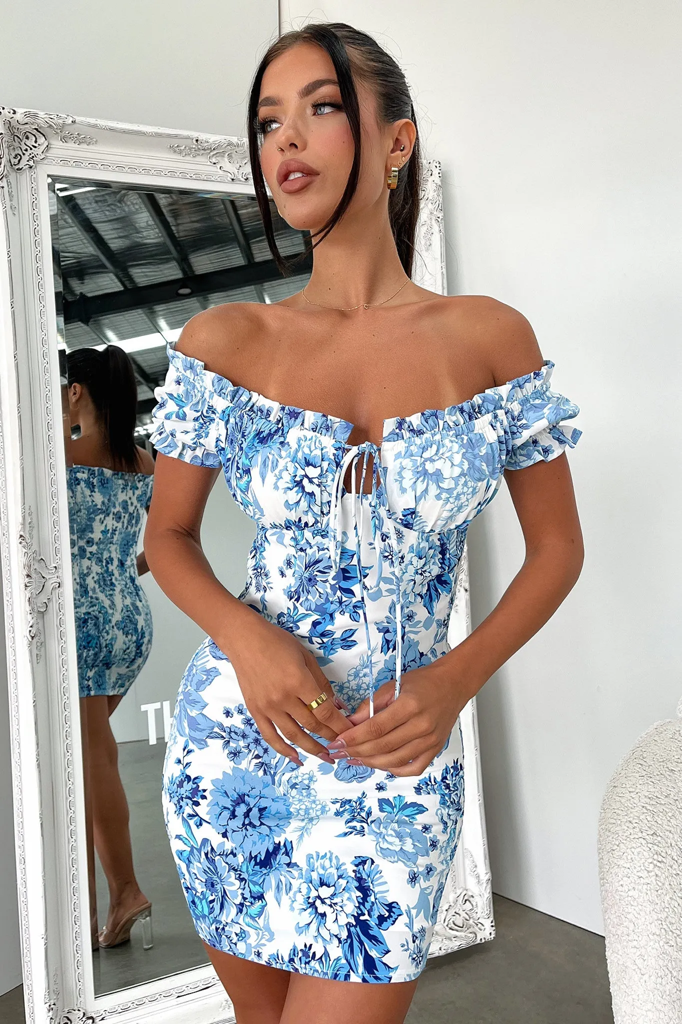 Maisie Dress - Blue/White Floral Black Classic