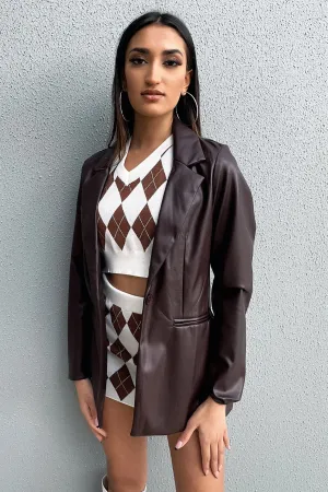 Rainy Day High End Look Marcel Blazer - Brown PU