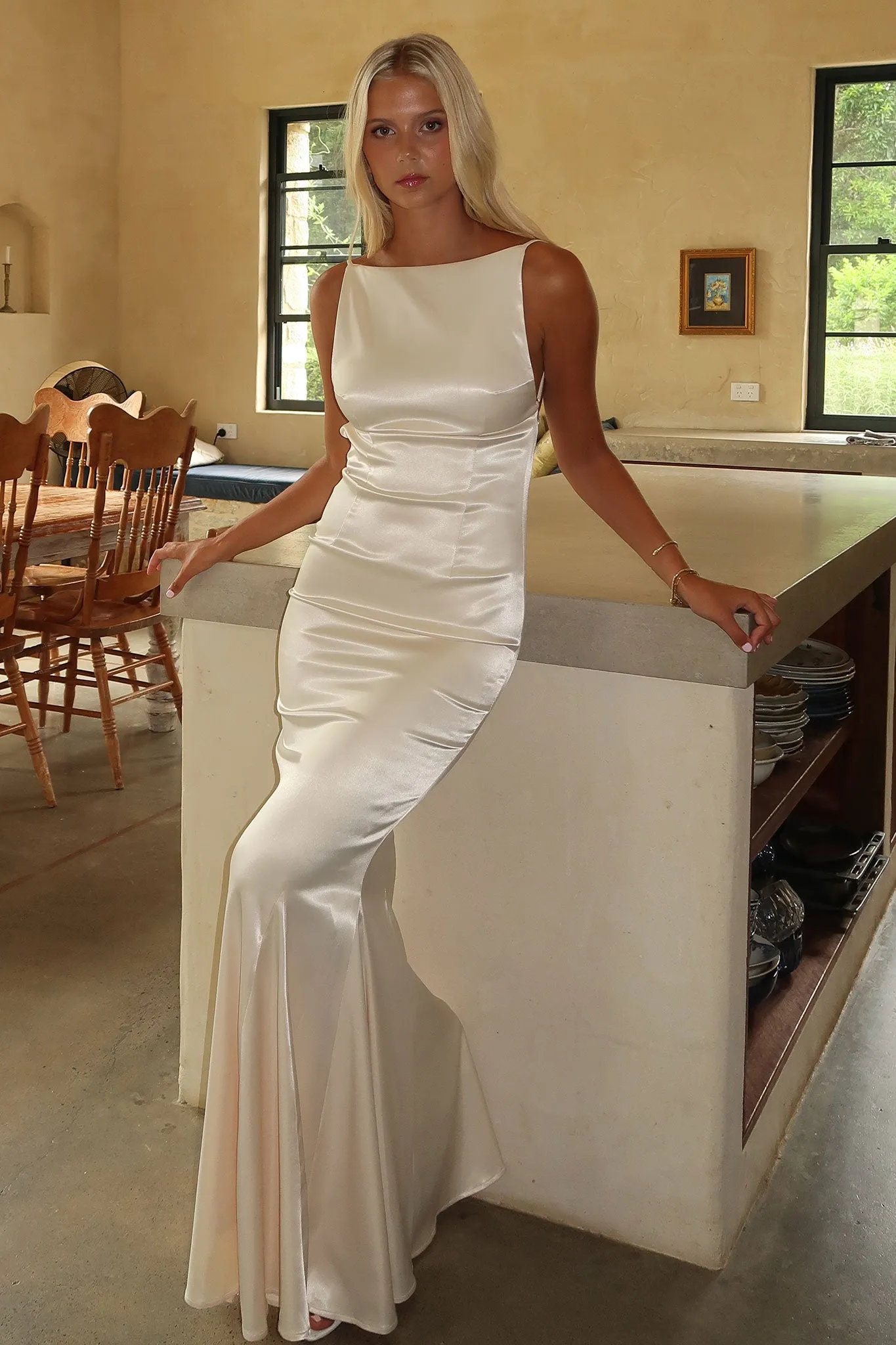 Margot High-Neck Satin Maxi Dress - Yellow quick - drying