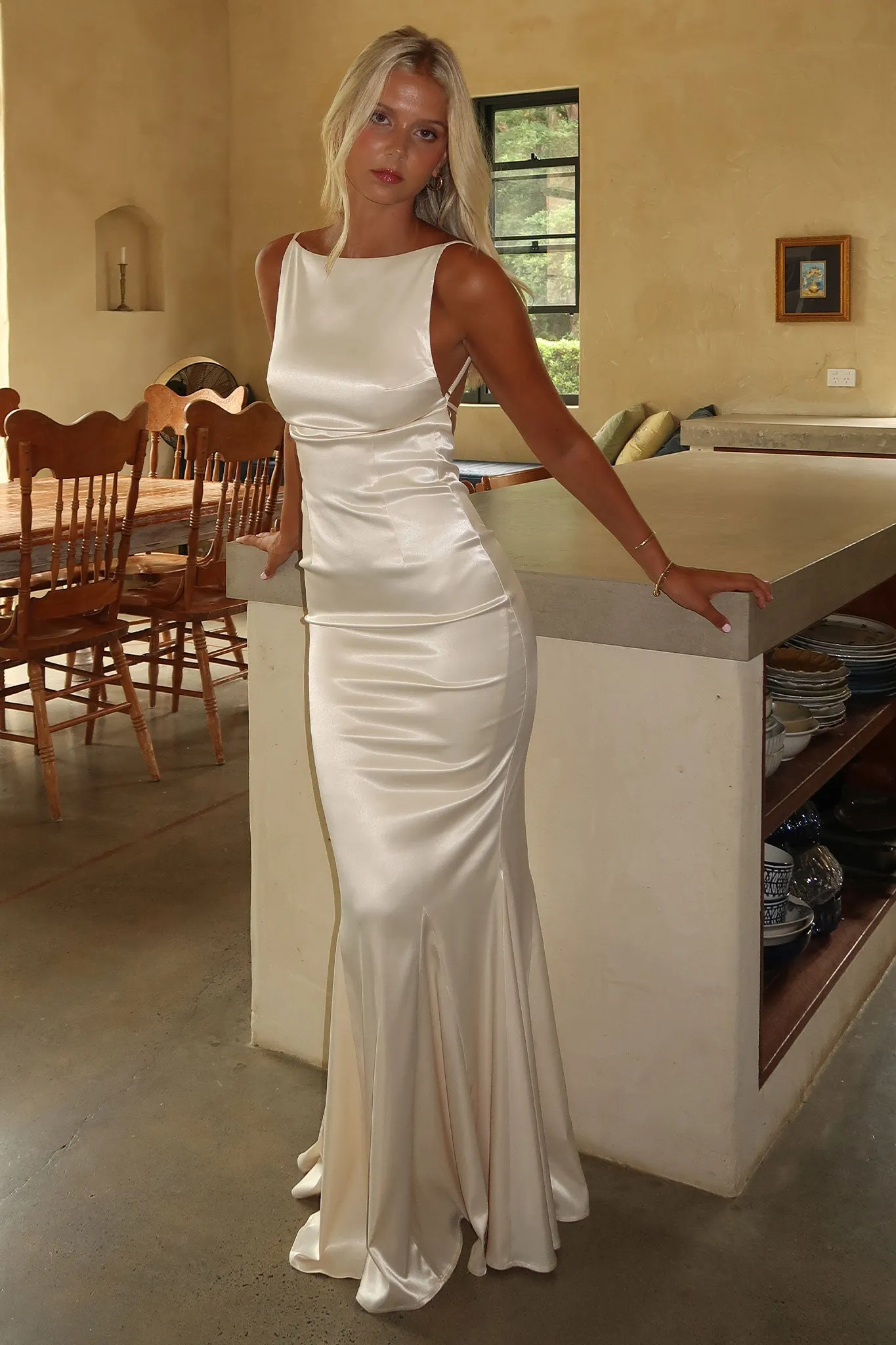 Margot High-Neck Satin Maxi Dress - Yellow quick - drying