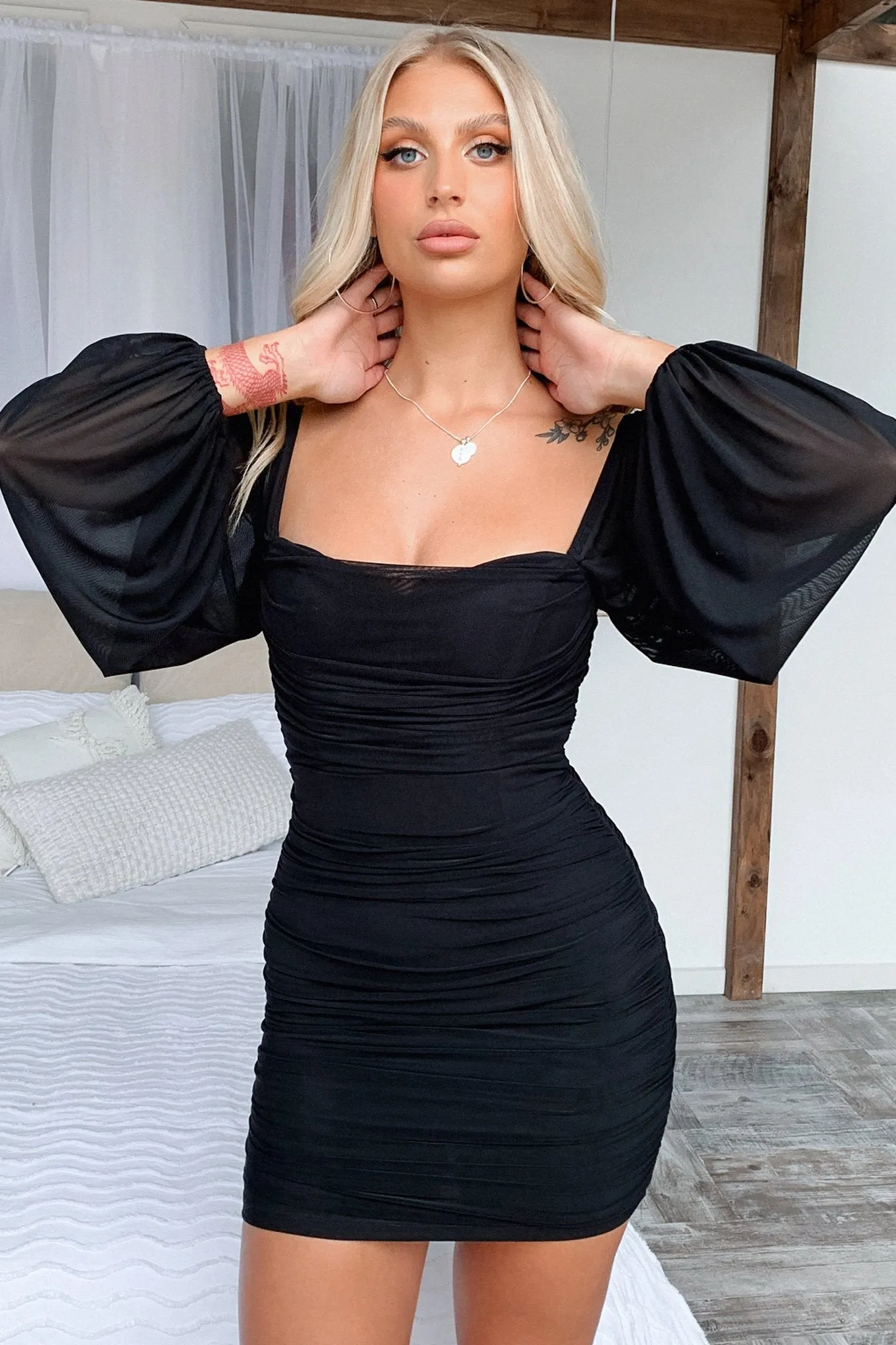 Marie Dress - Black Curved Hem