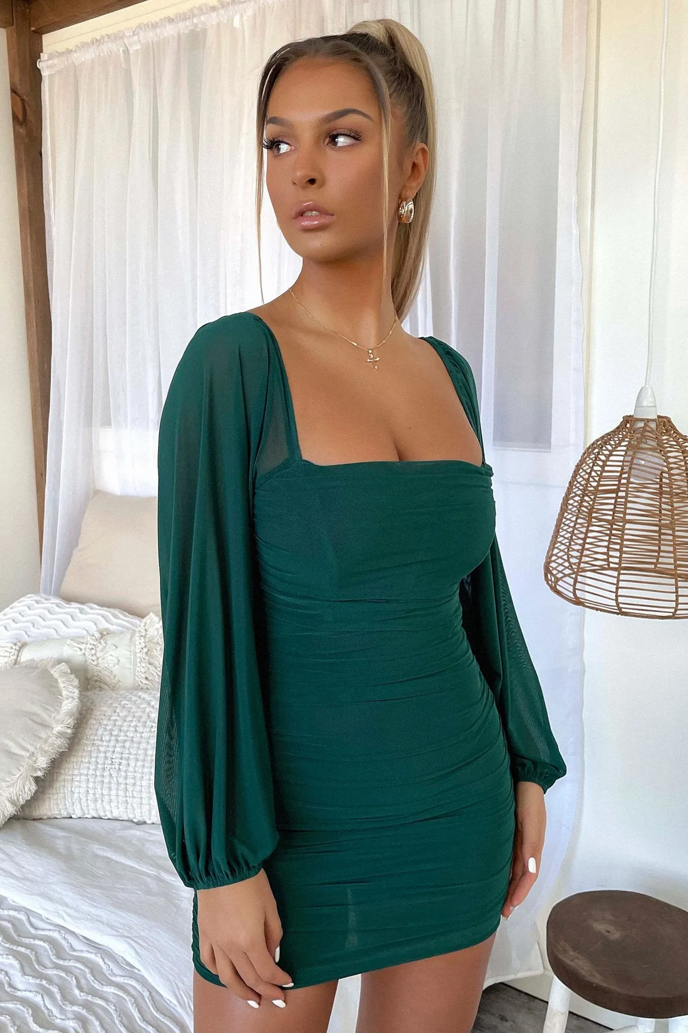 Marie Dress - Emerald Slit Side