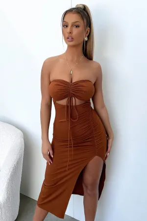 Marine Midi Dress - Brown Cozy Wrap Wood Scent