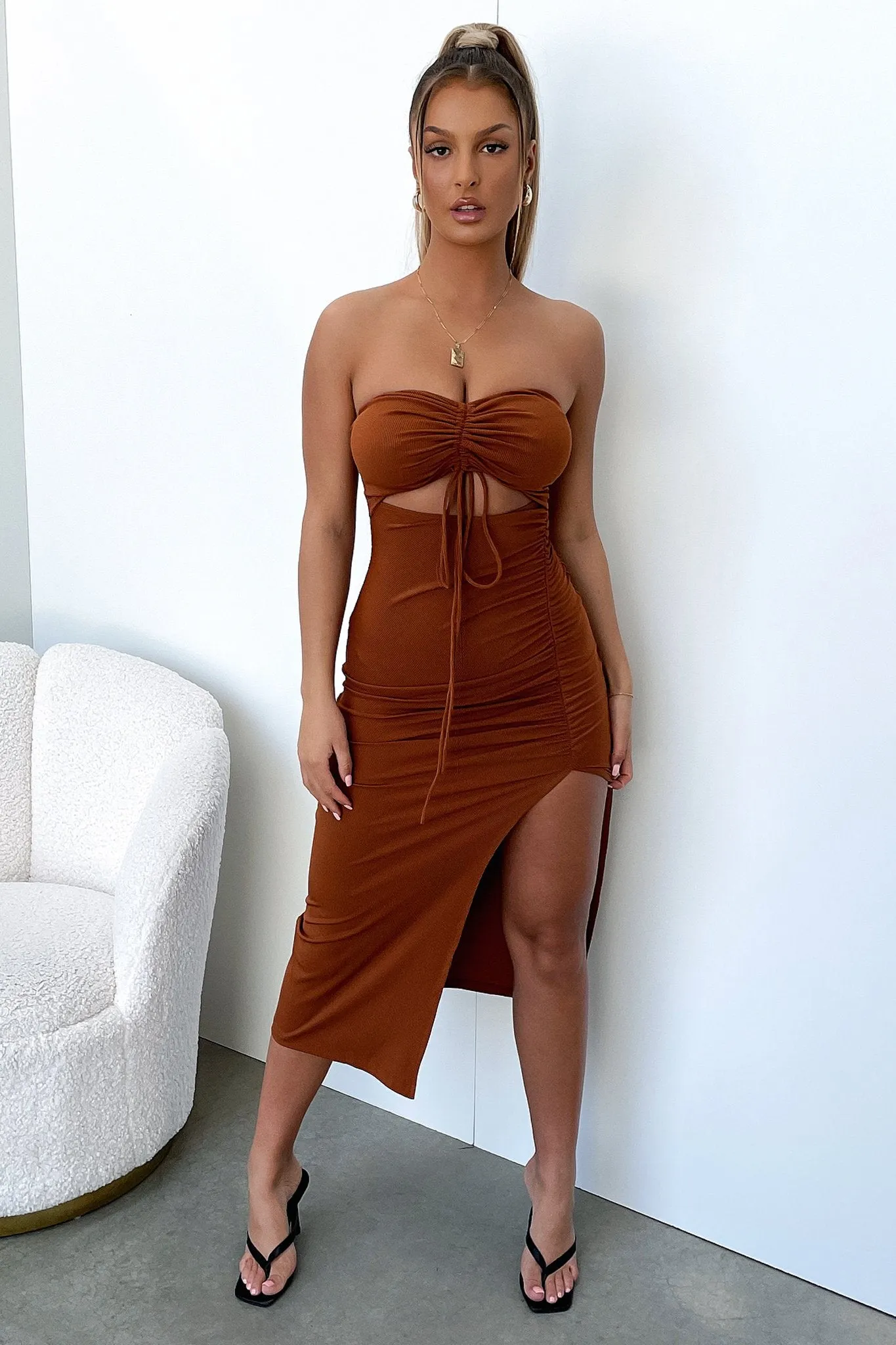 Marine Midi Dress - Brown Sunray Pleat