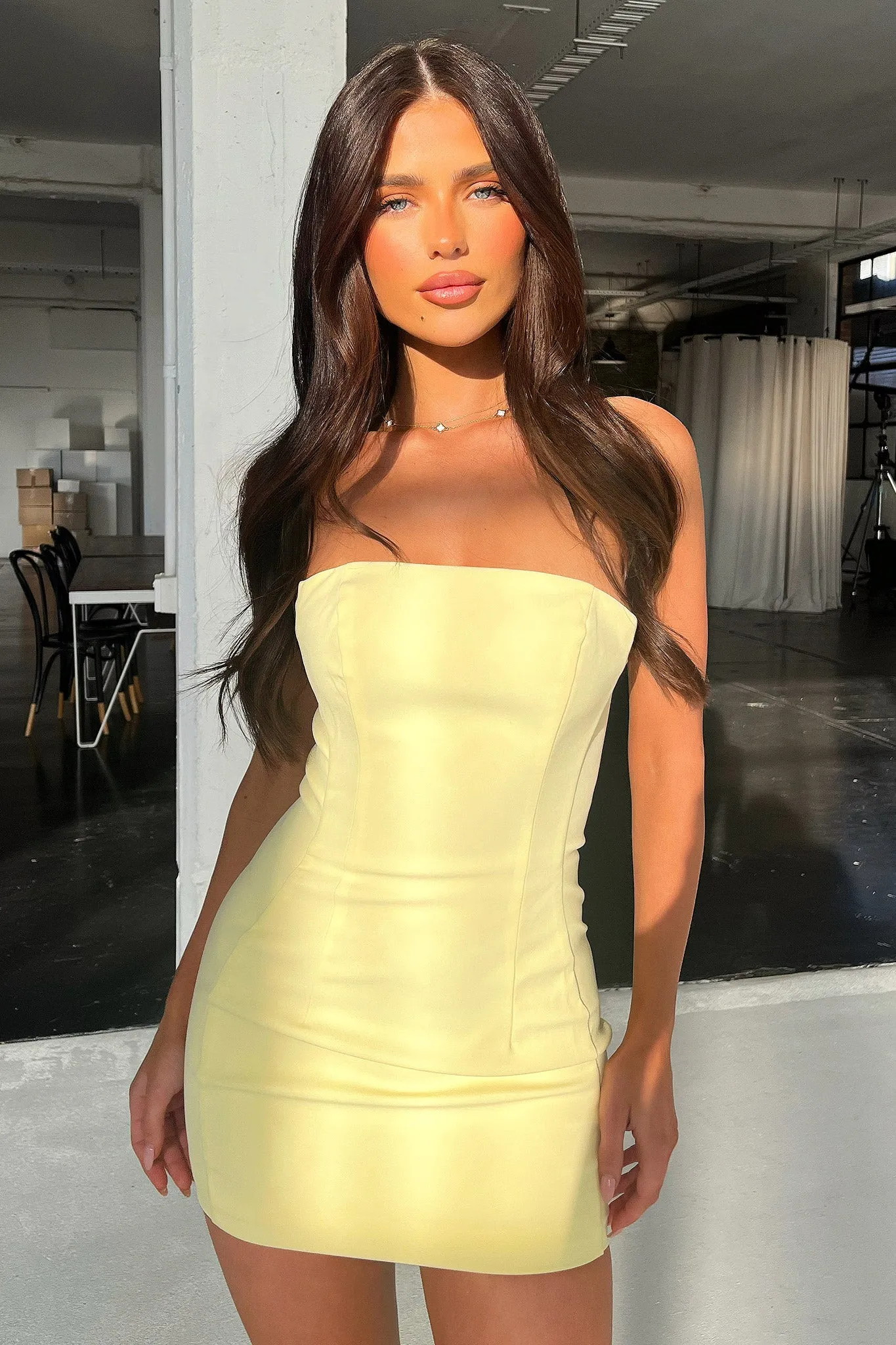 Marlo Strapless Mini Dress - Yellow Light Kiss