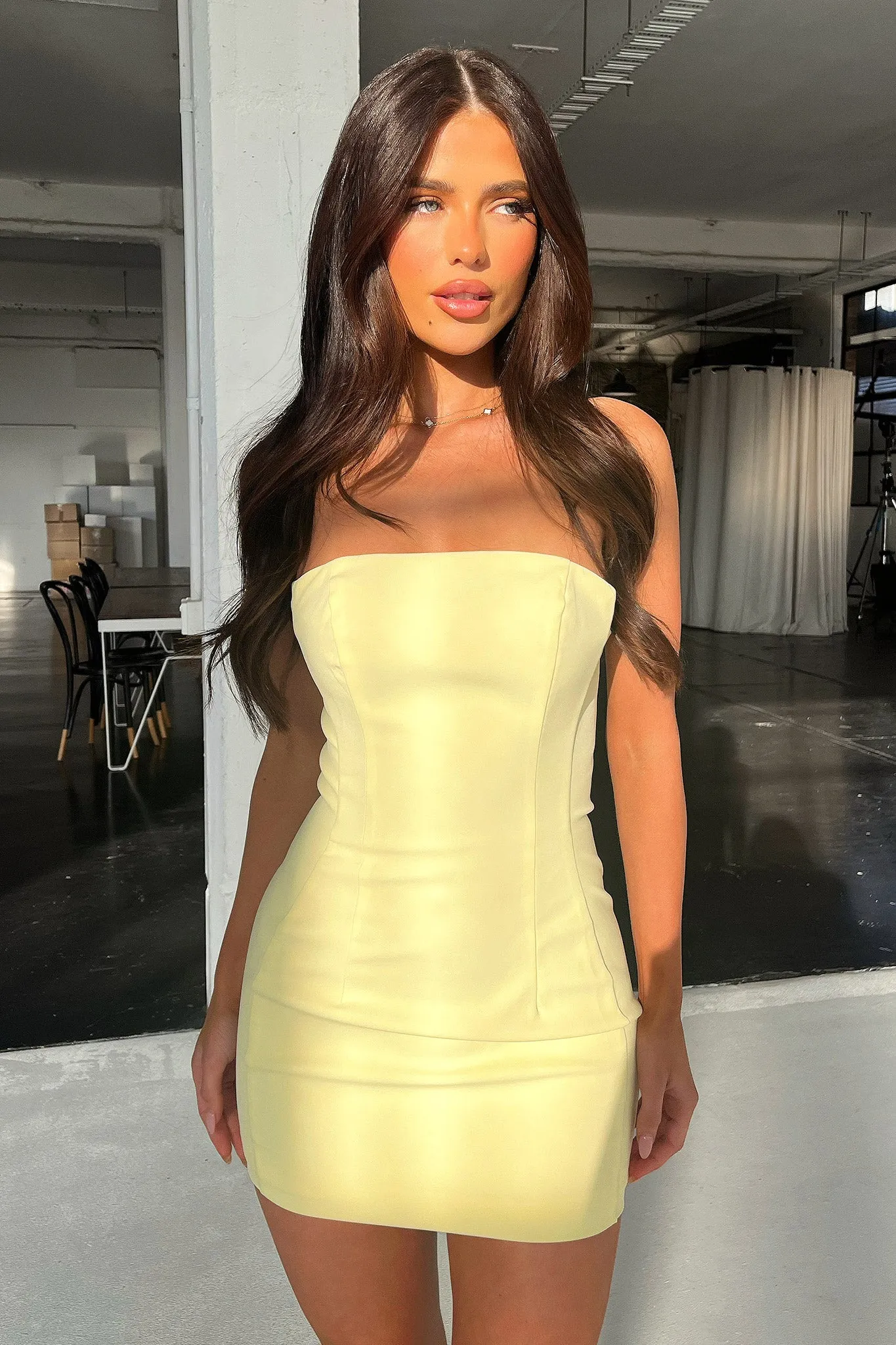 Marlo Strapless Mini Dress - Yellow Light Kiss