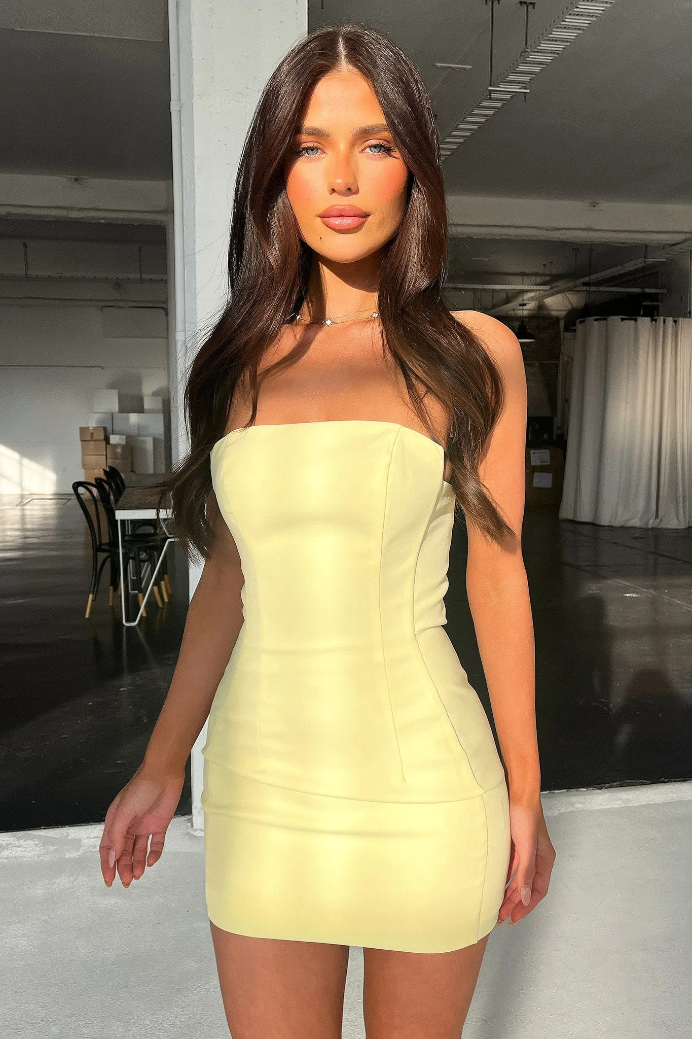 Marlo Strapless Mini Dress - Yellow Light Kiss