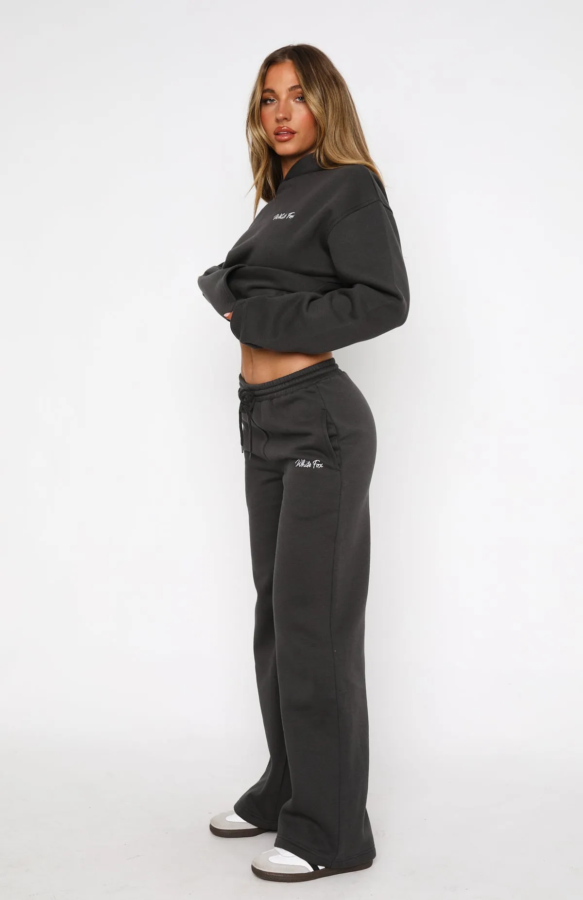 Match Your Words Wide Leg Sweatpants Charcoal Breathable fabric