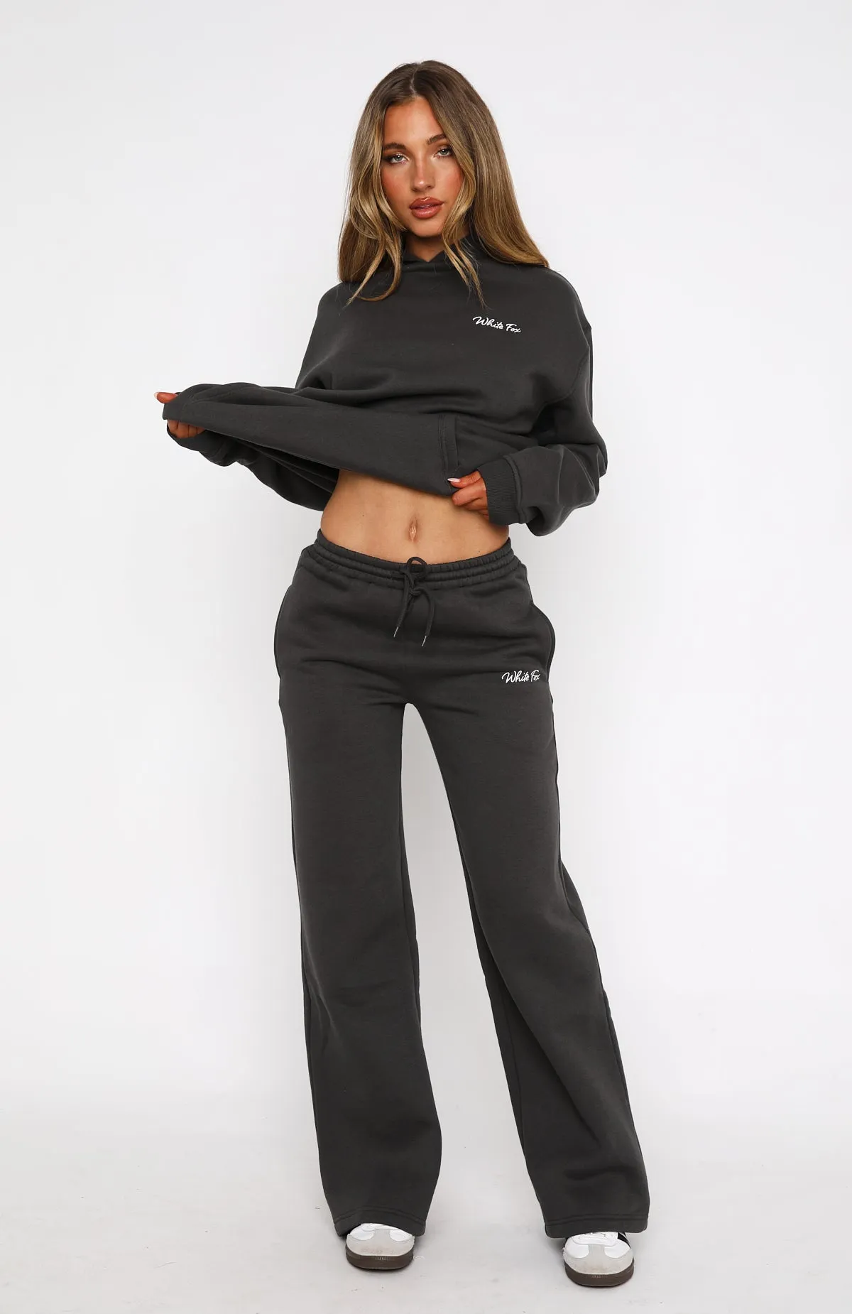 Match Your Words Wide Leg Sweatpants Charcoal Breathable fabric