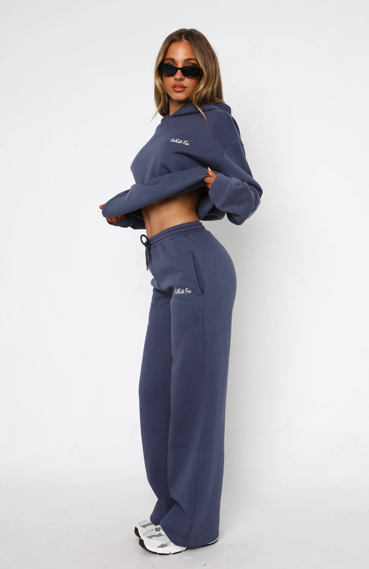 Match Your Words Wide Leg Sweatpants Navy Flexible Fit