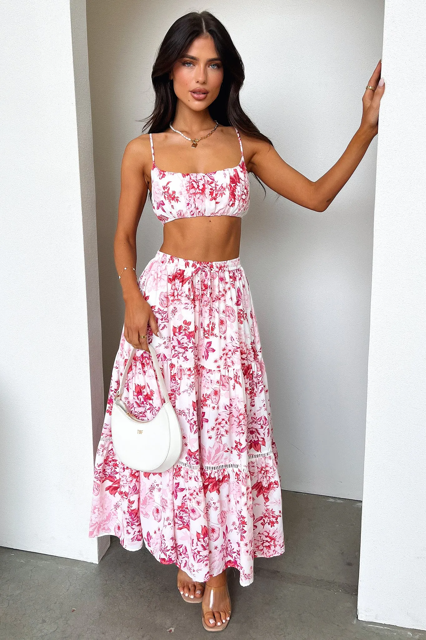 Matte Finish Kei Crop - Pink / Red Floral