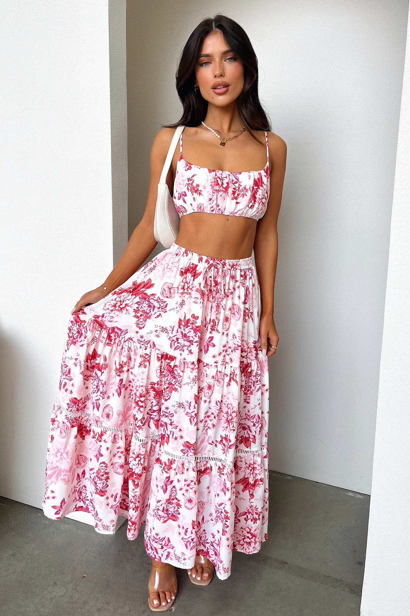 Matte Finish Kei Crop - Pink / Red Floral