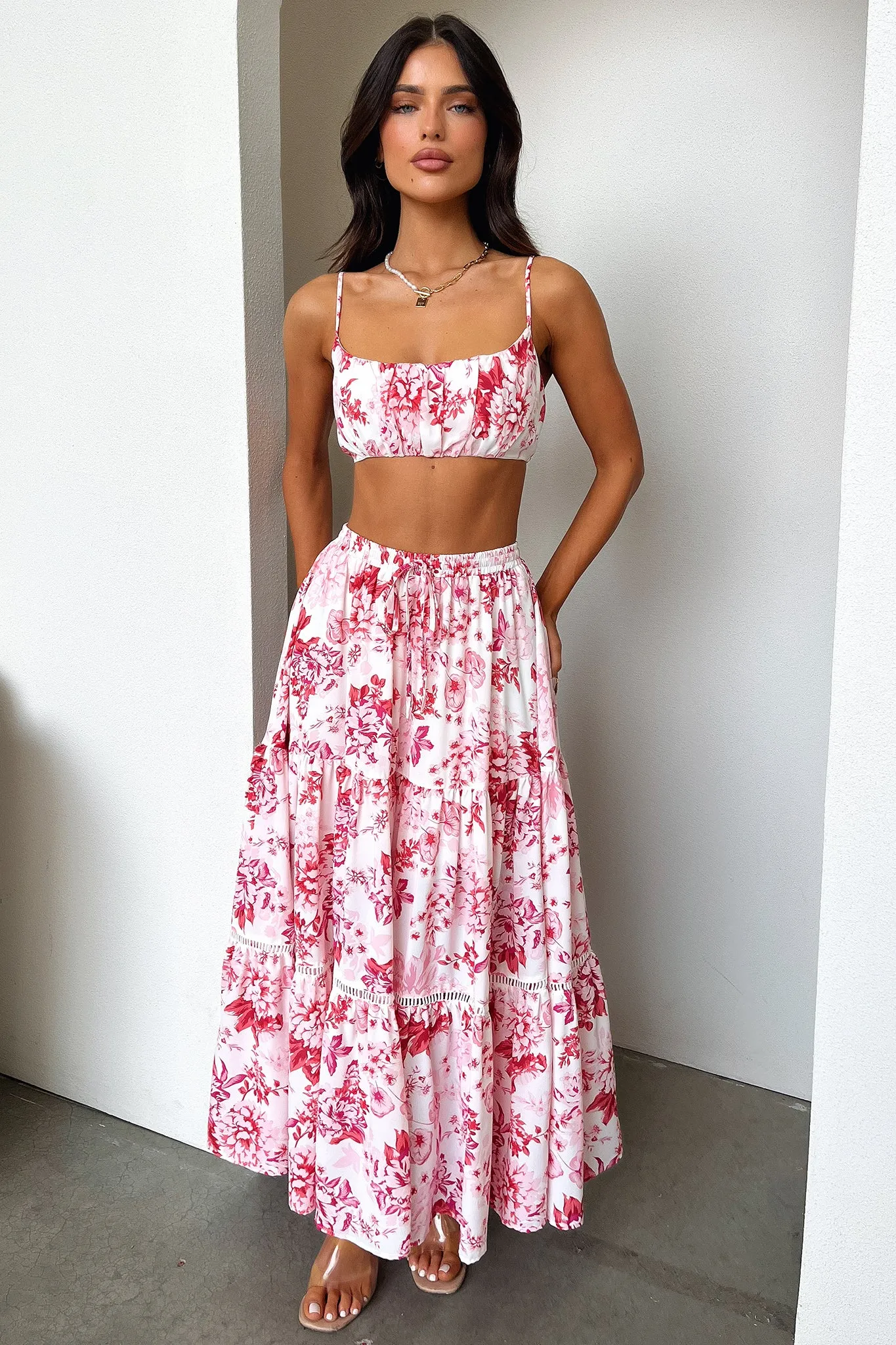 Matte Finish Kei Crop - Pink / Red Floral