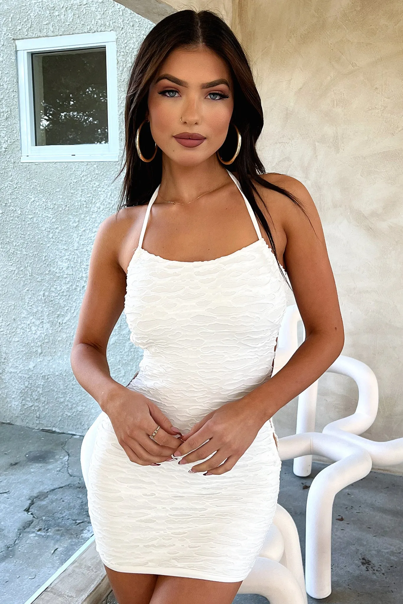 Mazari Dress - White Zip Front