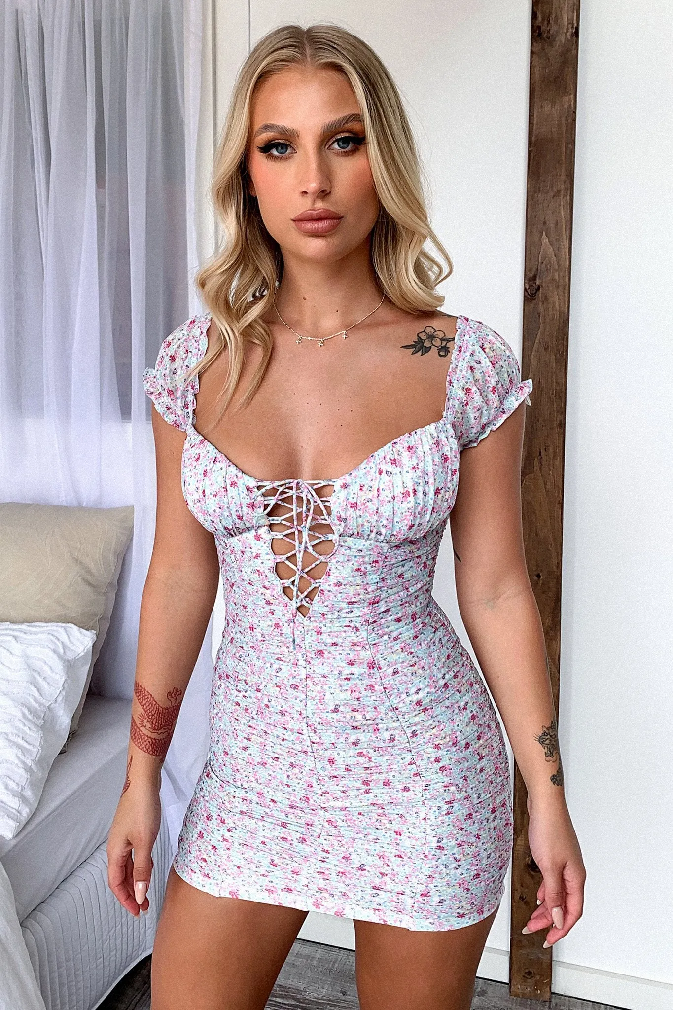 Meeta Dress - Blue Floral Print Soft Chic