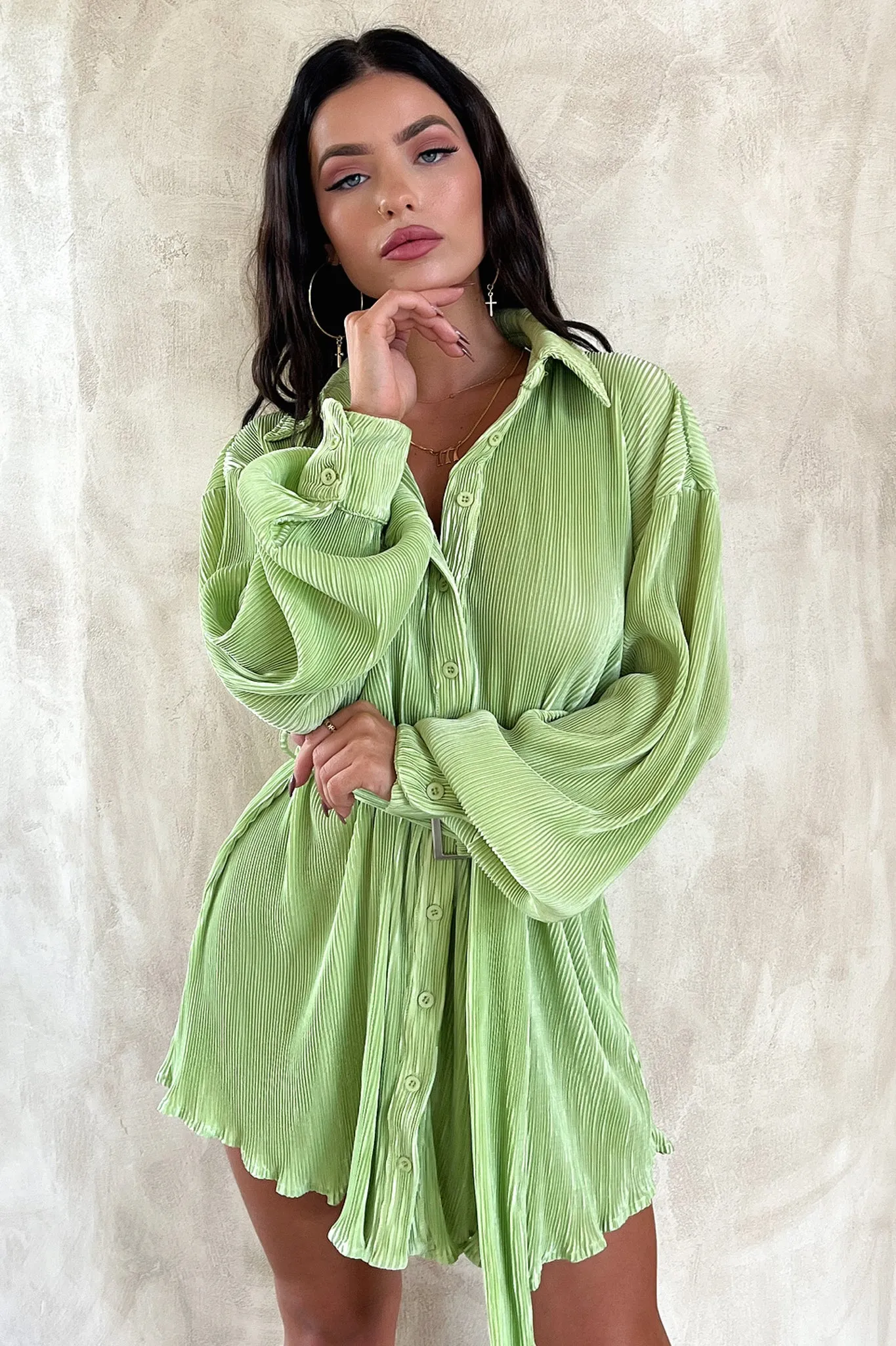 Metallic Spark Stassi T-Shirt Dress - Green