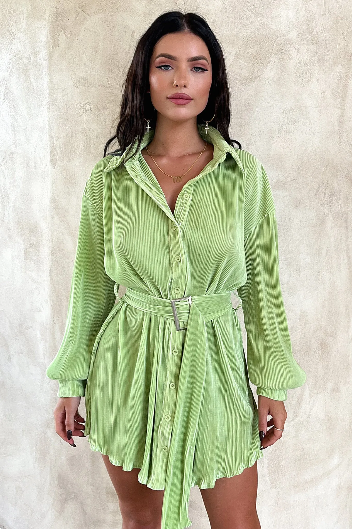 Metallic Spark Stassi T-Shirt Dress - Green